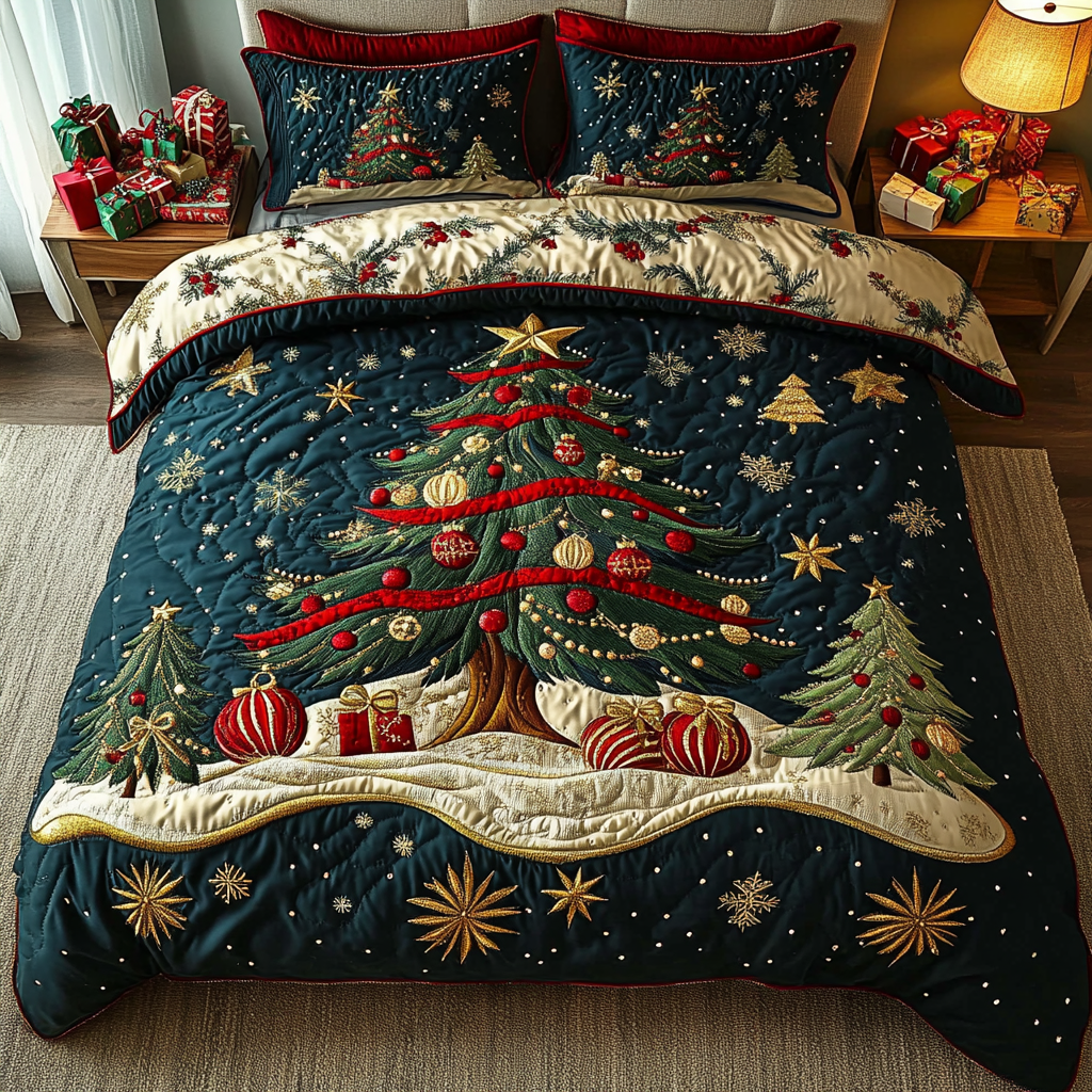 Festive Fir 3-Piece Quilted Bedding Set - Single (59" x 70")