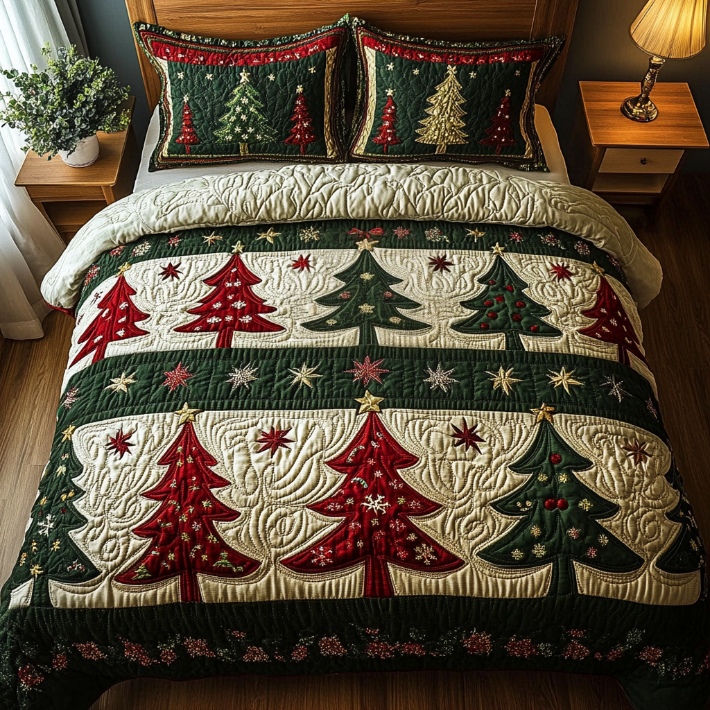 Festive Forest 3-Piece Quilted Bedding Set - Single (59" x 70")