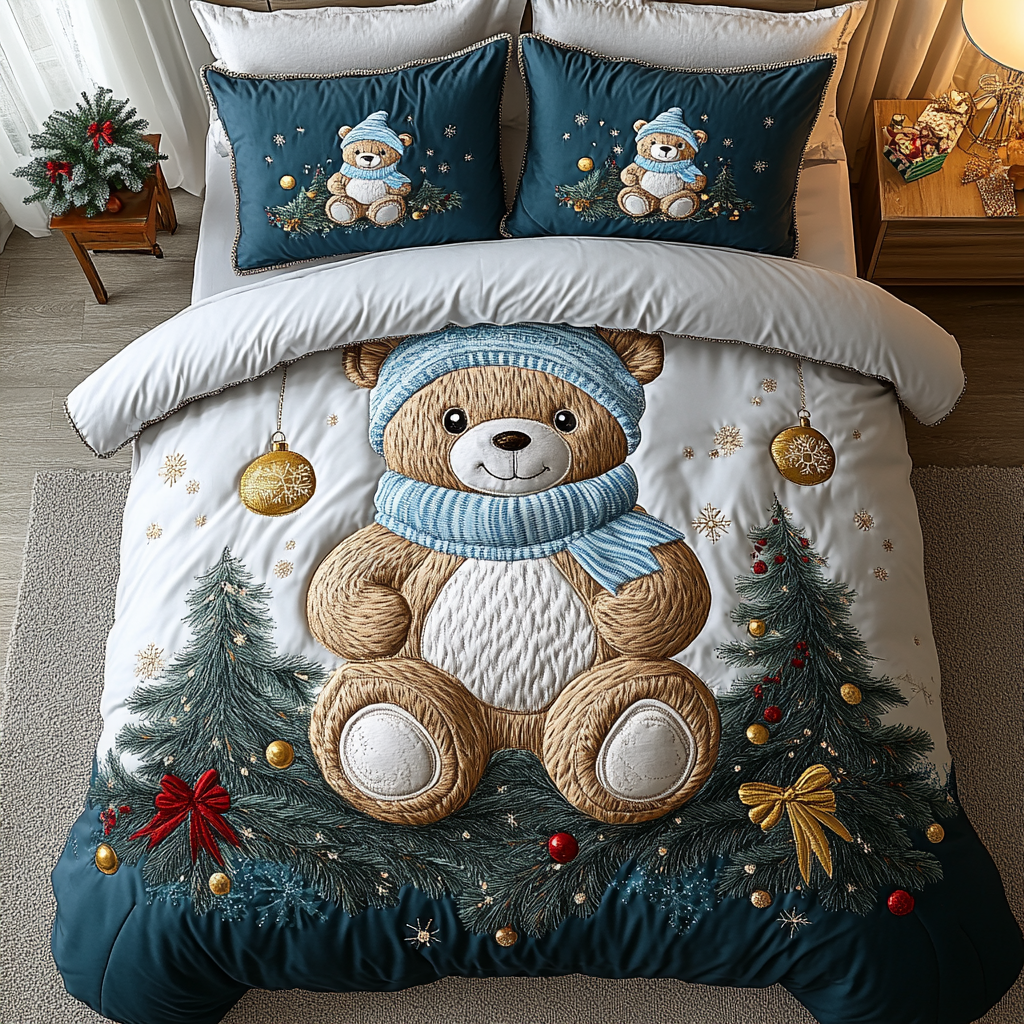 Festive Forest Friend 3-Piece Quilted Bedding Set - Single (59" x 70")