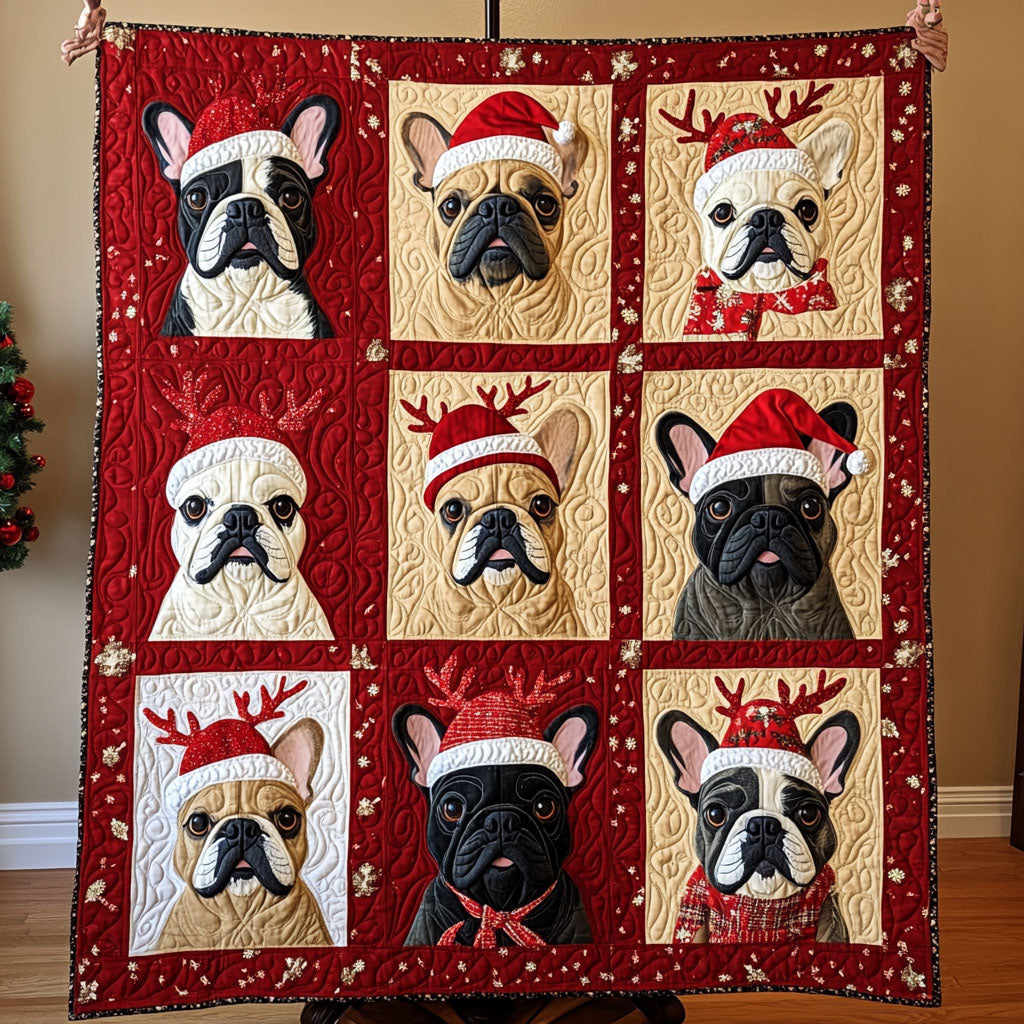Festive Frenchies Quilted Blanket - Throw (55" x 60")