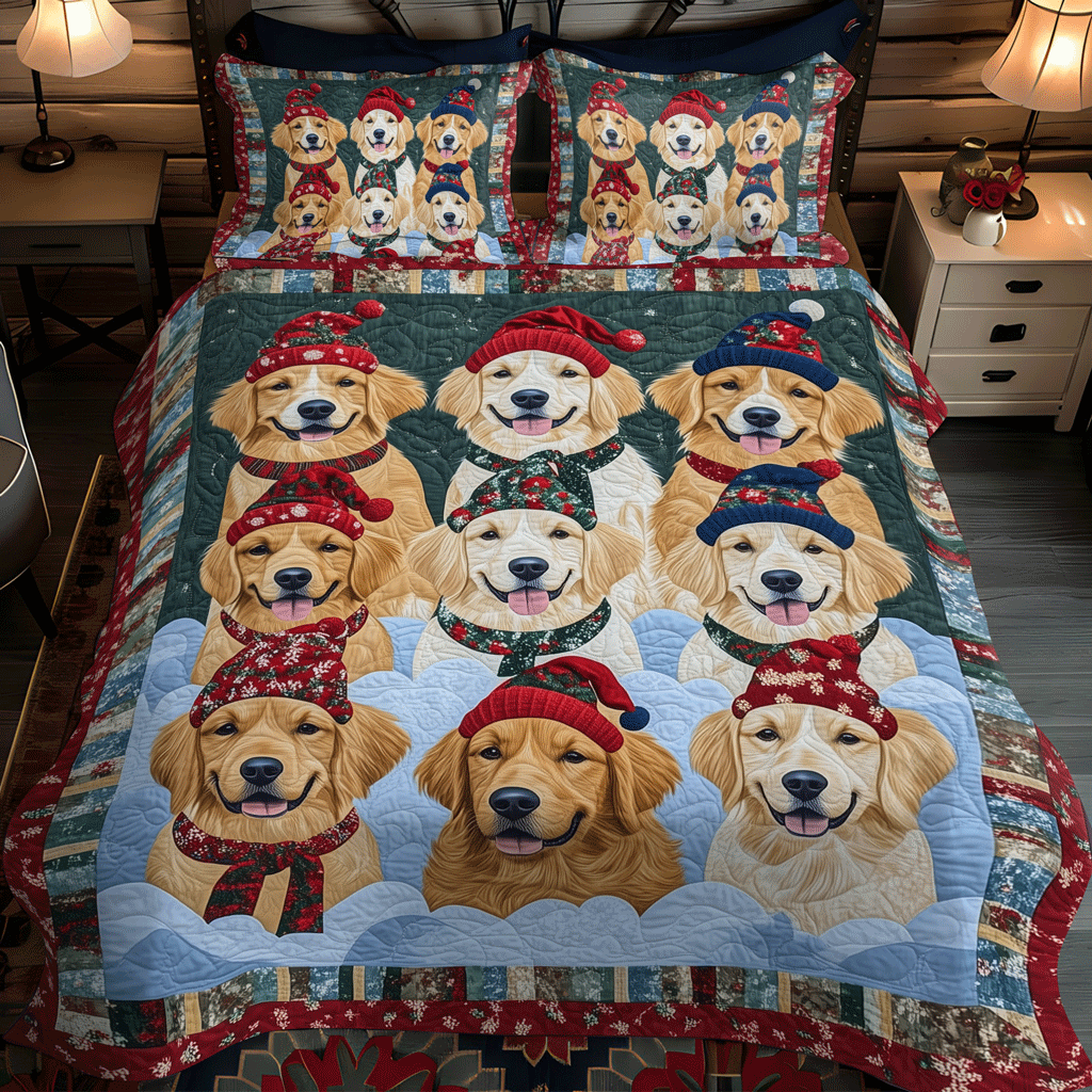 Festive Furry Friends 3-Piece Quilted Bedding Set - Single (59" x 70")