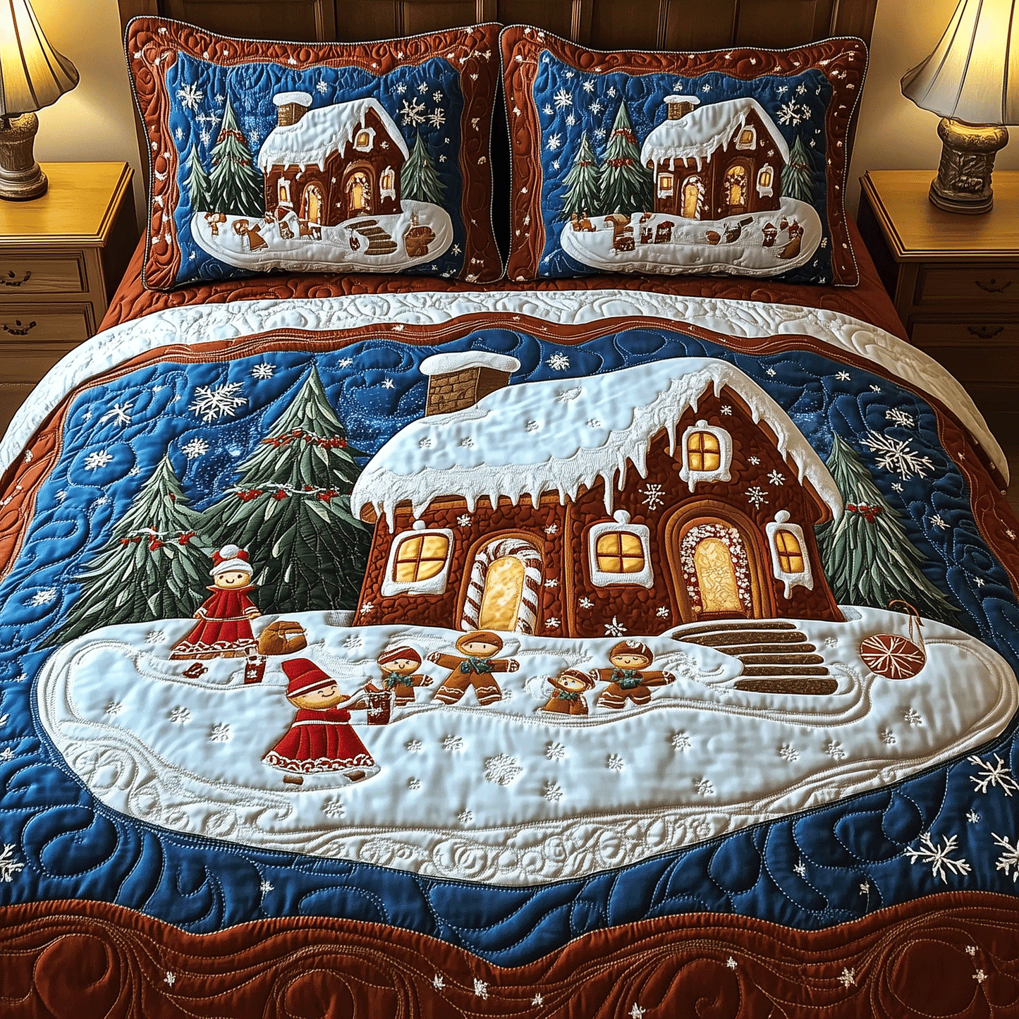 Festive Gingerbread Retreat 3-Piece Quilted Bedding Set - Single (59" x 70")