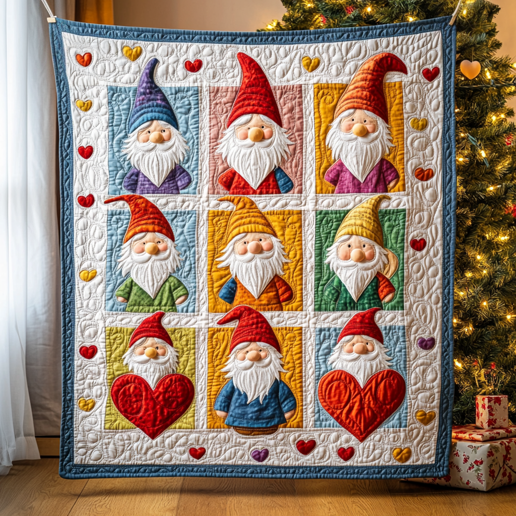 Festive Gnomes Quilted Blanket - Throw (55" x 60")