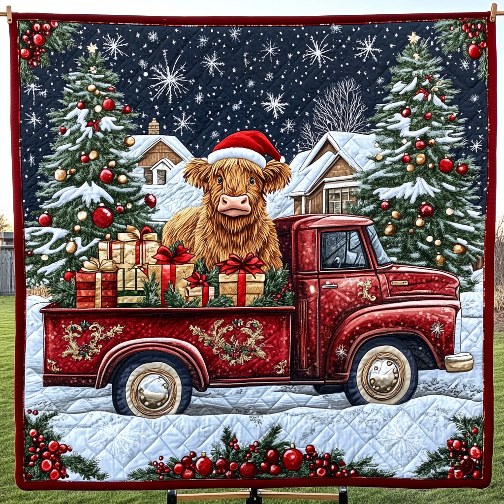 Festive Highland Joy Quilted Blanket - Throw (55" x 60")