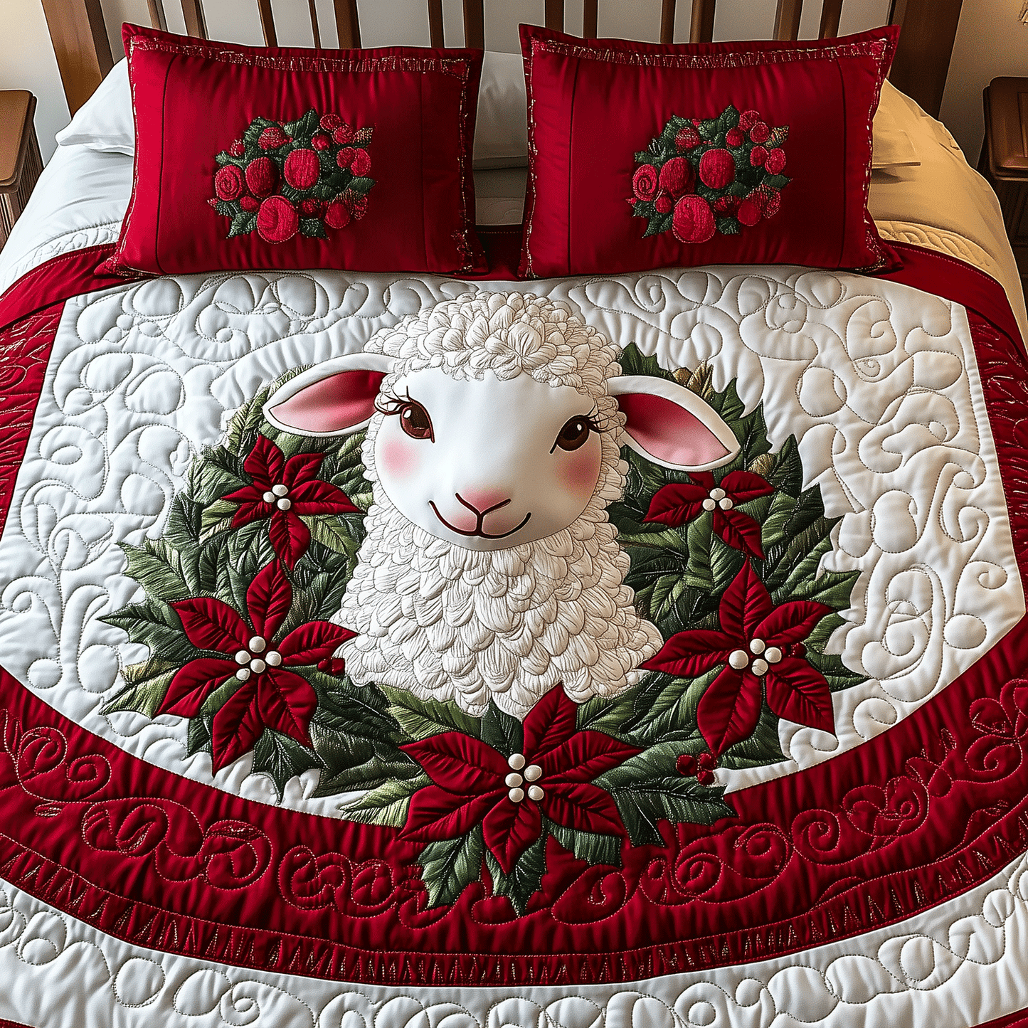Festive Lamb Dreams 3-Piece Quilted Bedding Set - Single (59" x 70")