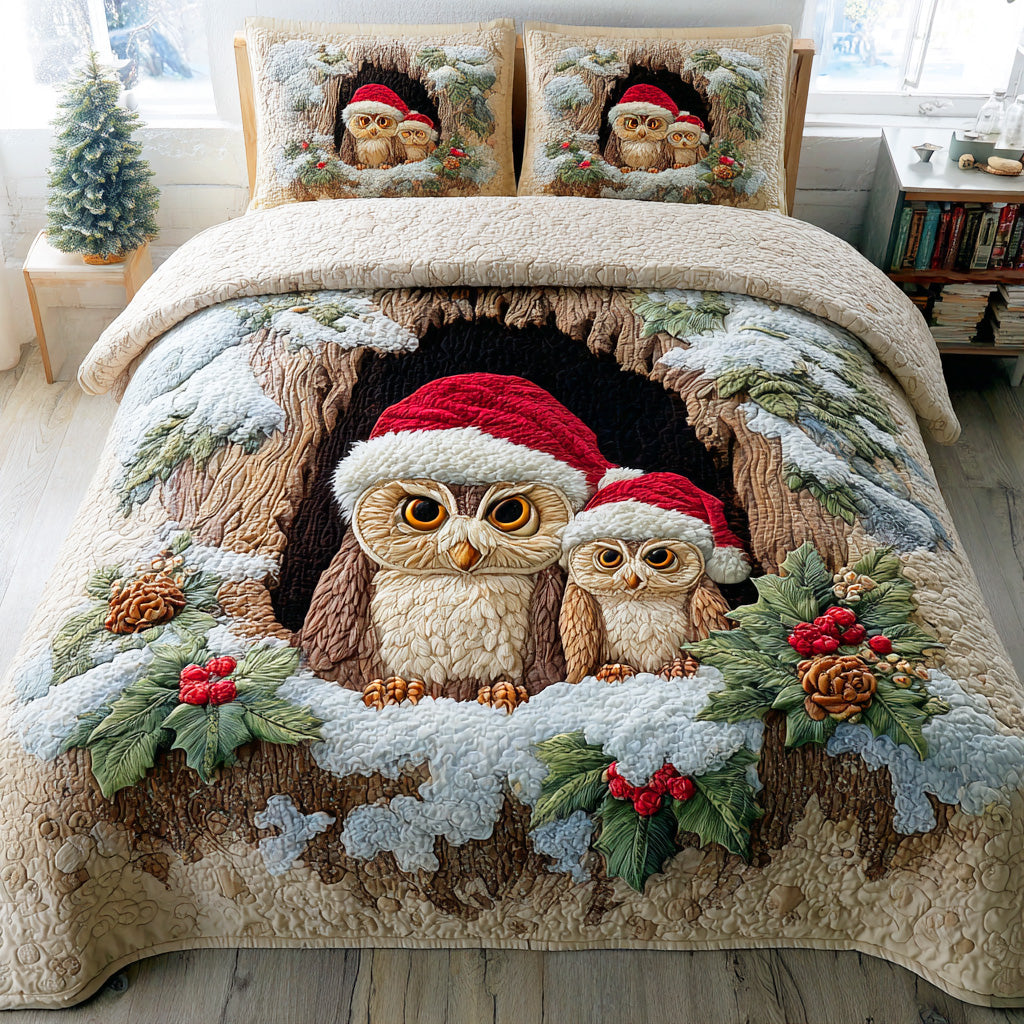 Festive Night Watcher 3-Piece Quilted Bedding Set - Single (59" x 70")