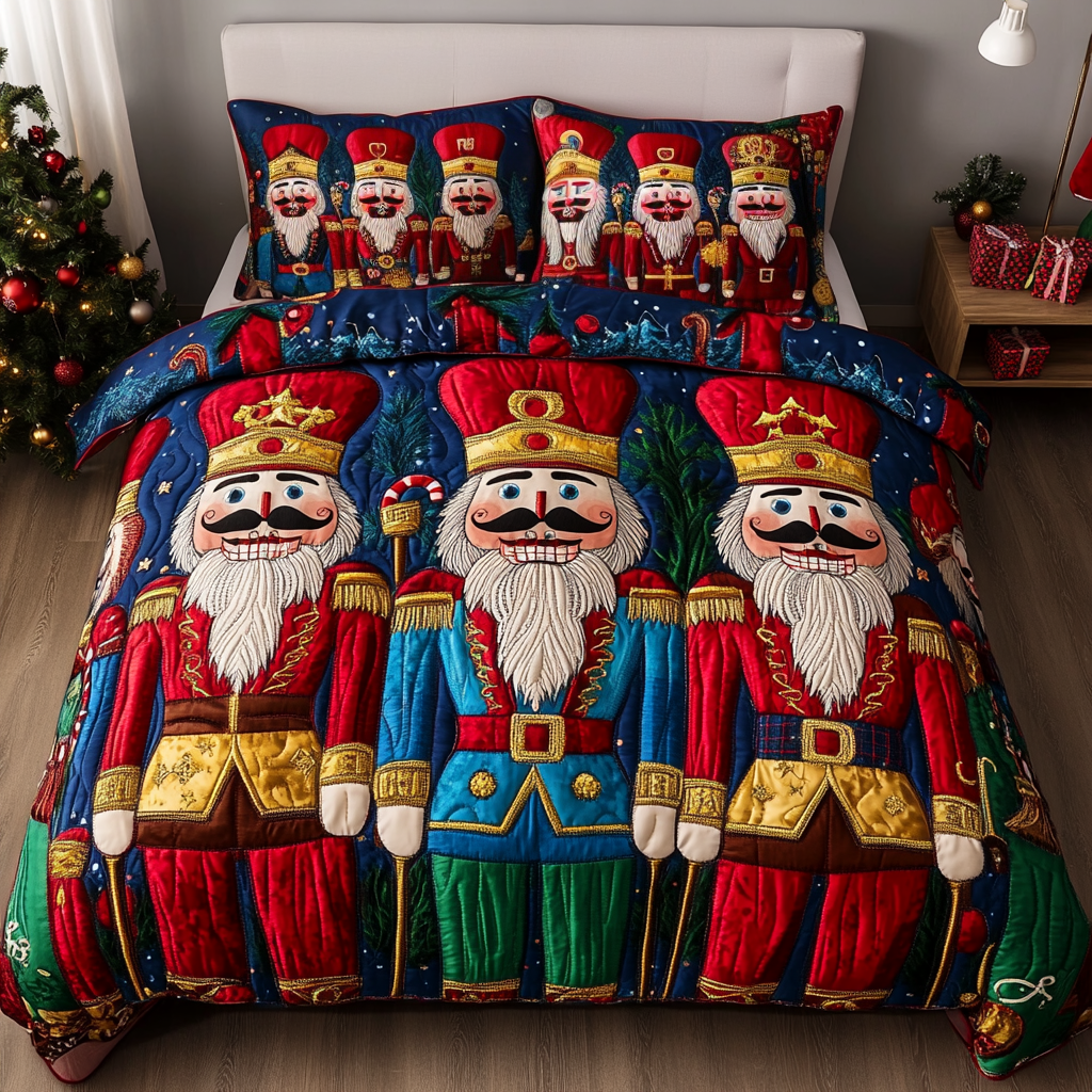 Festive Nutcracker 3-Piece Quilted Bedding Set - Single (59" x 70")