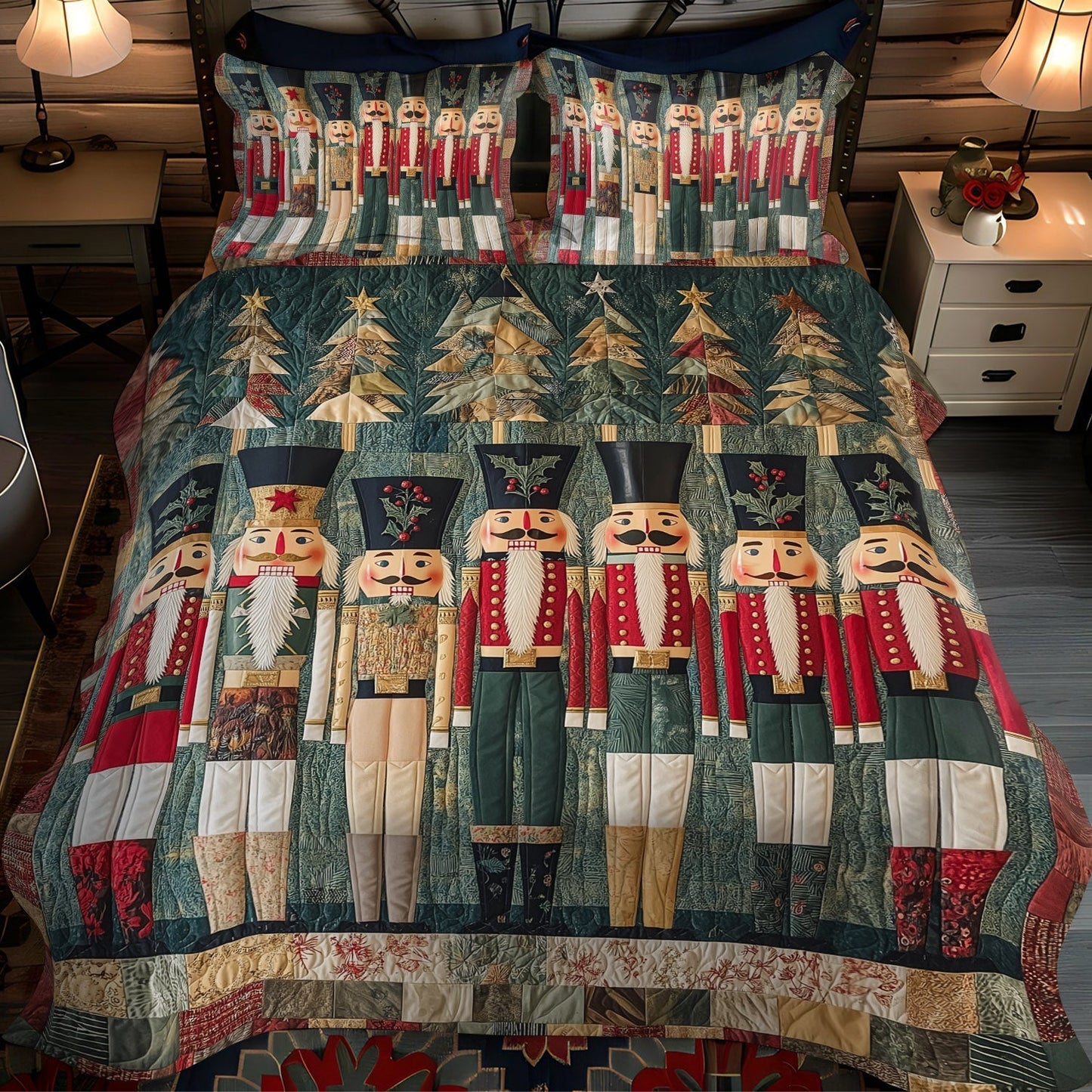 Festive Nutcracker 3-Piece Quilted Bedding Set - Single (59" x 70")