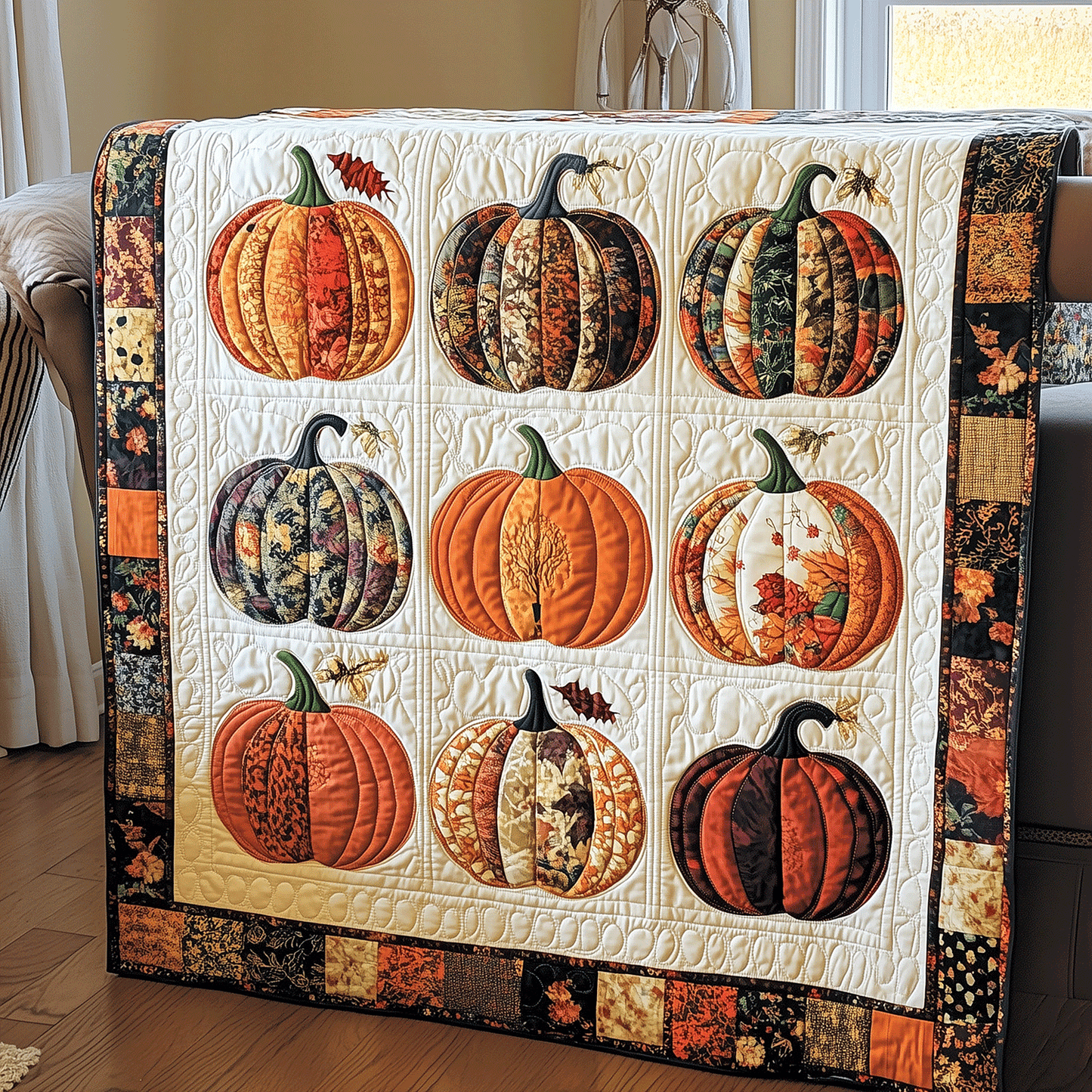 Festive Pumpkin Quilted Blanket - Throw (55" x 60")