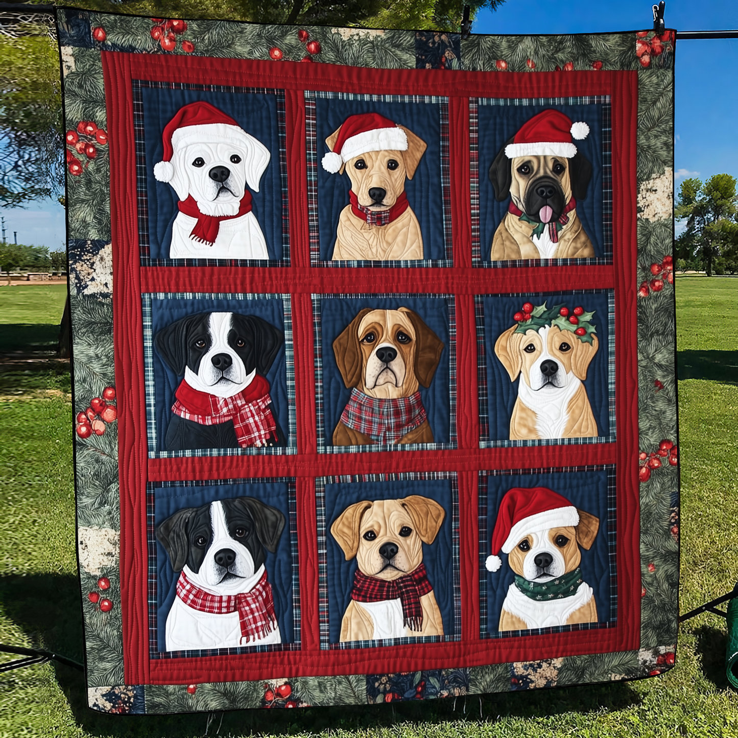 Festive Puppy Fun Quilted Blanket - Throw (55" x 60")