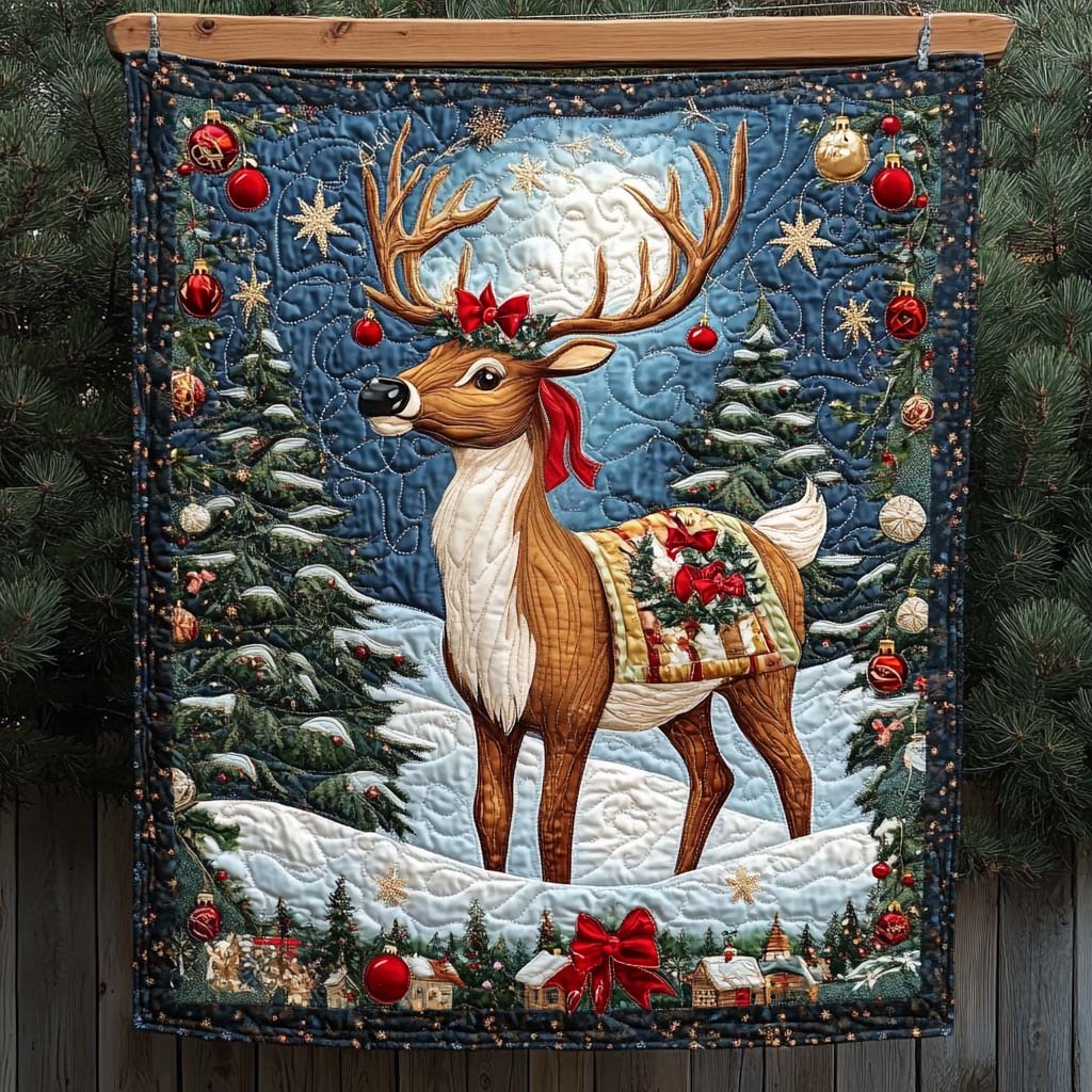 Festive Reindeer Elegance Quilted Blanket - Throw (55" x 60")
