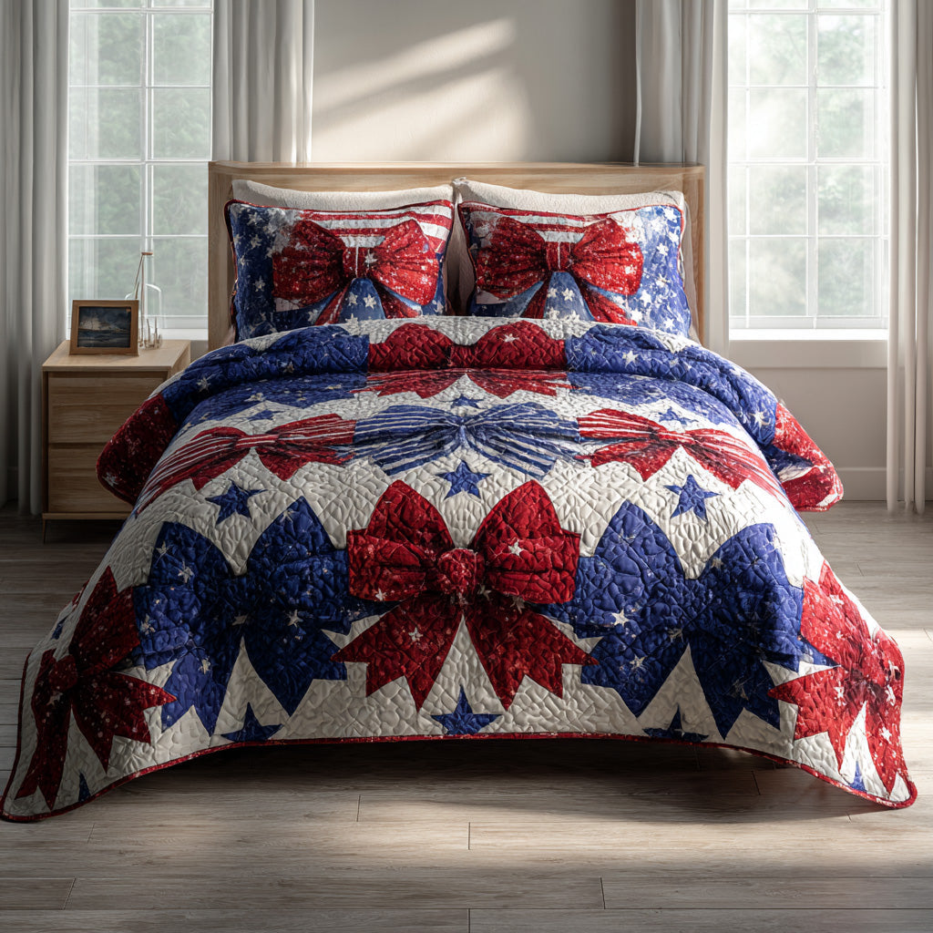 Festive Ribbon Stars 3-Piece Quilted Bedding Set - Single (59" x 70")