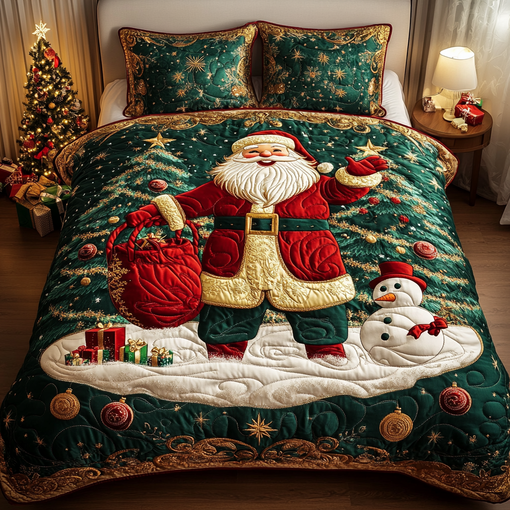 Festive Santa 3-Piece Quilted Bedding Set - Single (59" x 70")