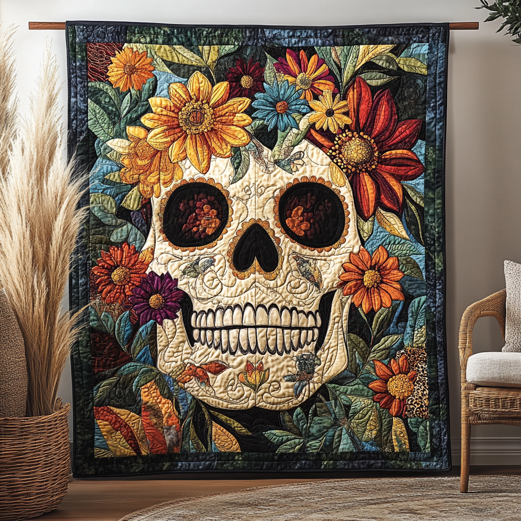 Festive Skull Quilted Blanket - Throw (55" x 60")