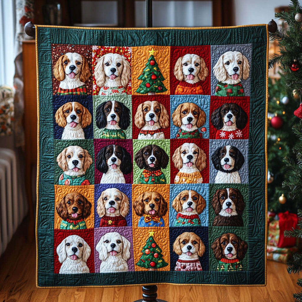 Festive Spaniel Quilted Blanket - Throw (55" x 60")