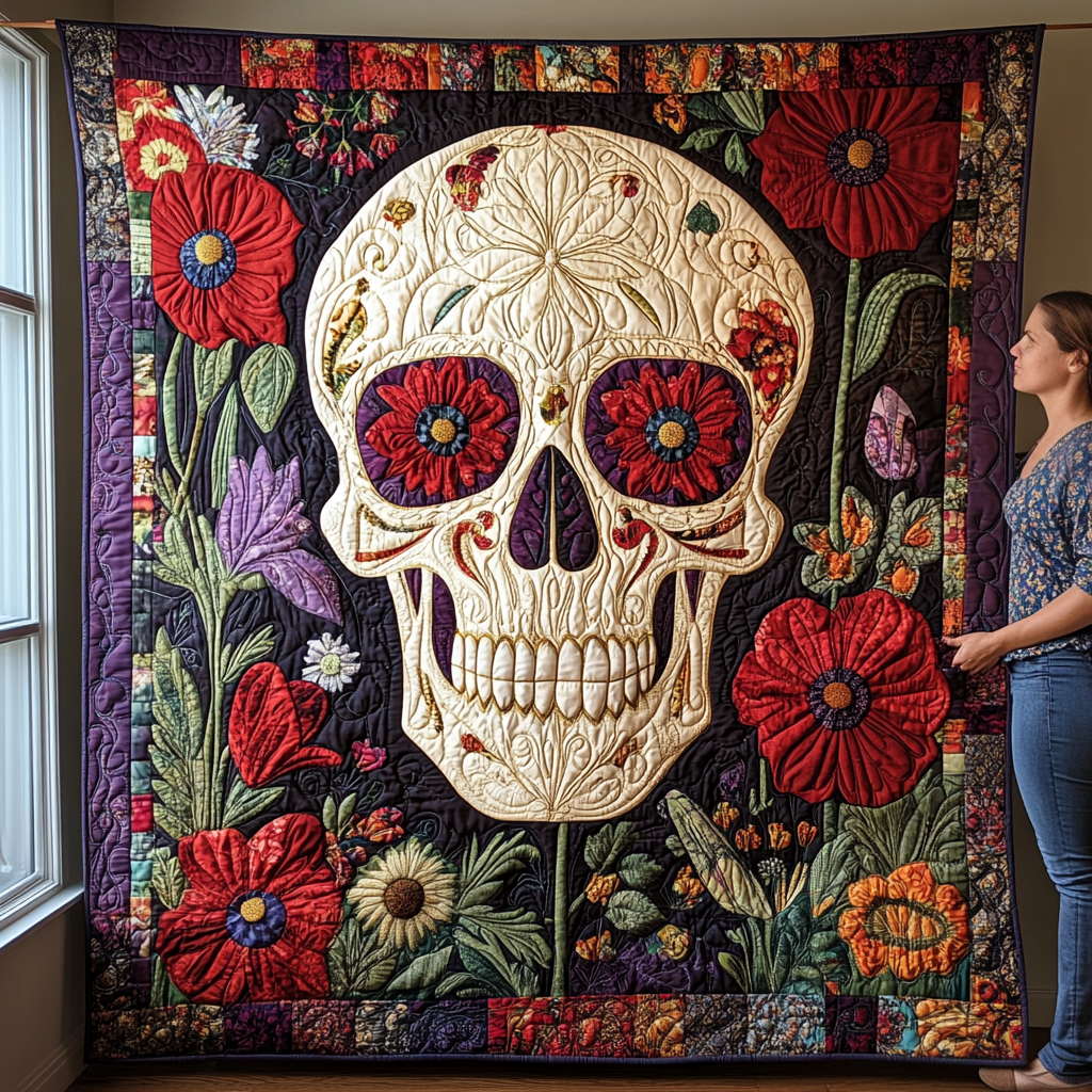 Festive Spirit Skull Quilted Blanket - Throw (55" x 60")