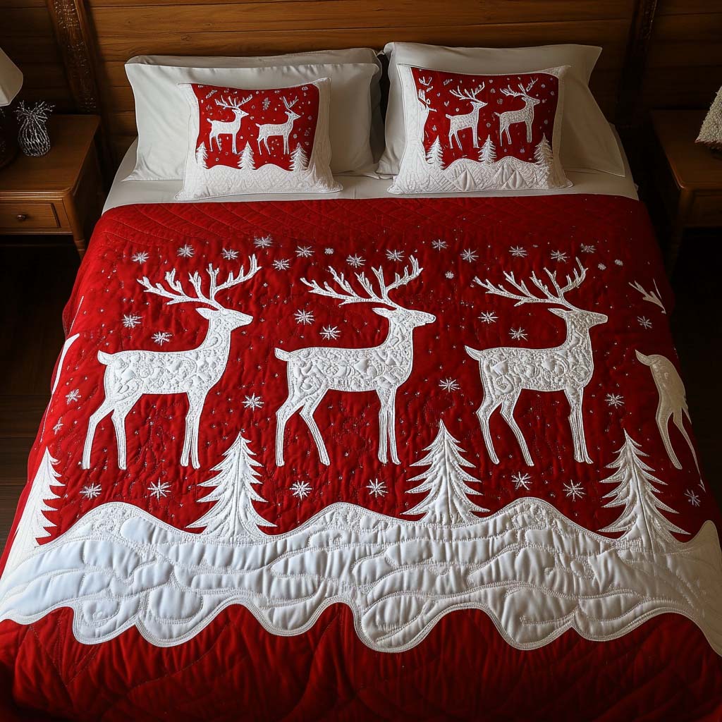 Festive Stag Elegance 3-Piece Quilted Bedding Set - Single (59" x 70")