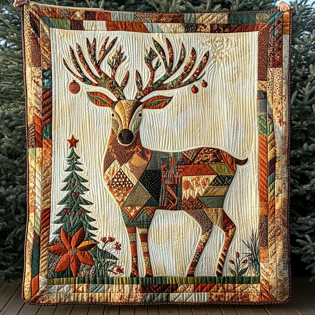 Festive Stag Quilted Blanket - Throw (55" x 60")