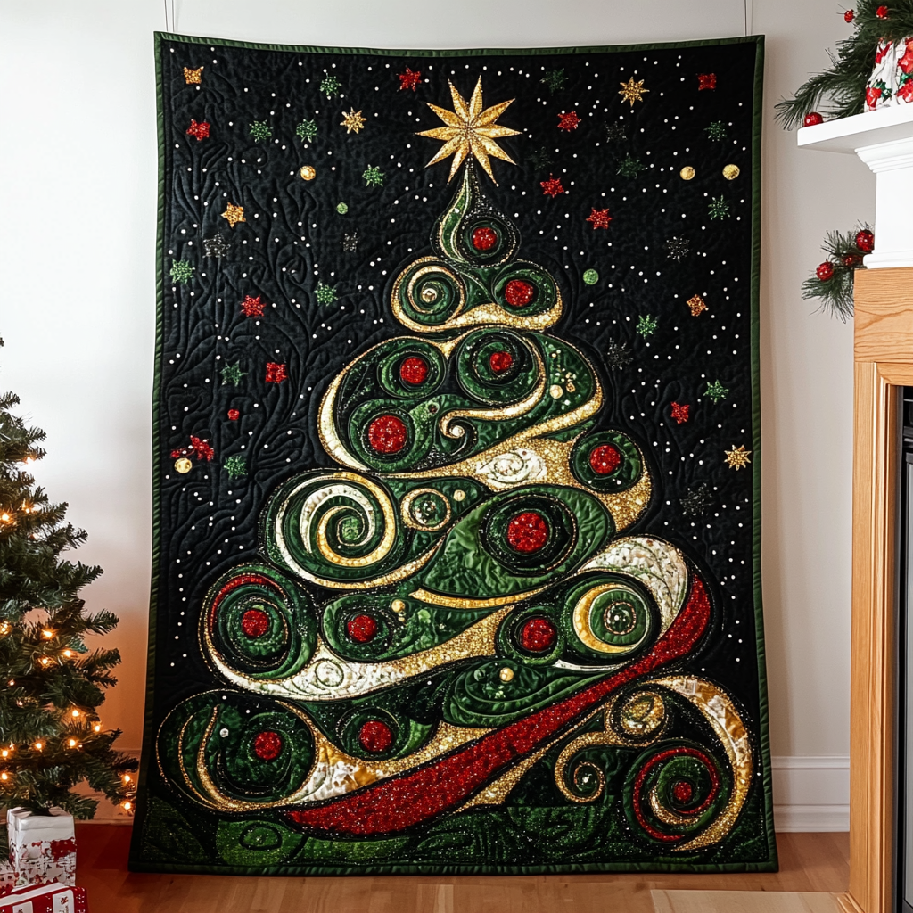 Festive Swirl Tree Quilted Blanket - Throw (55" x 60")