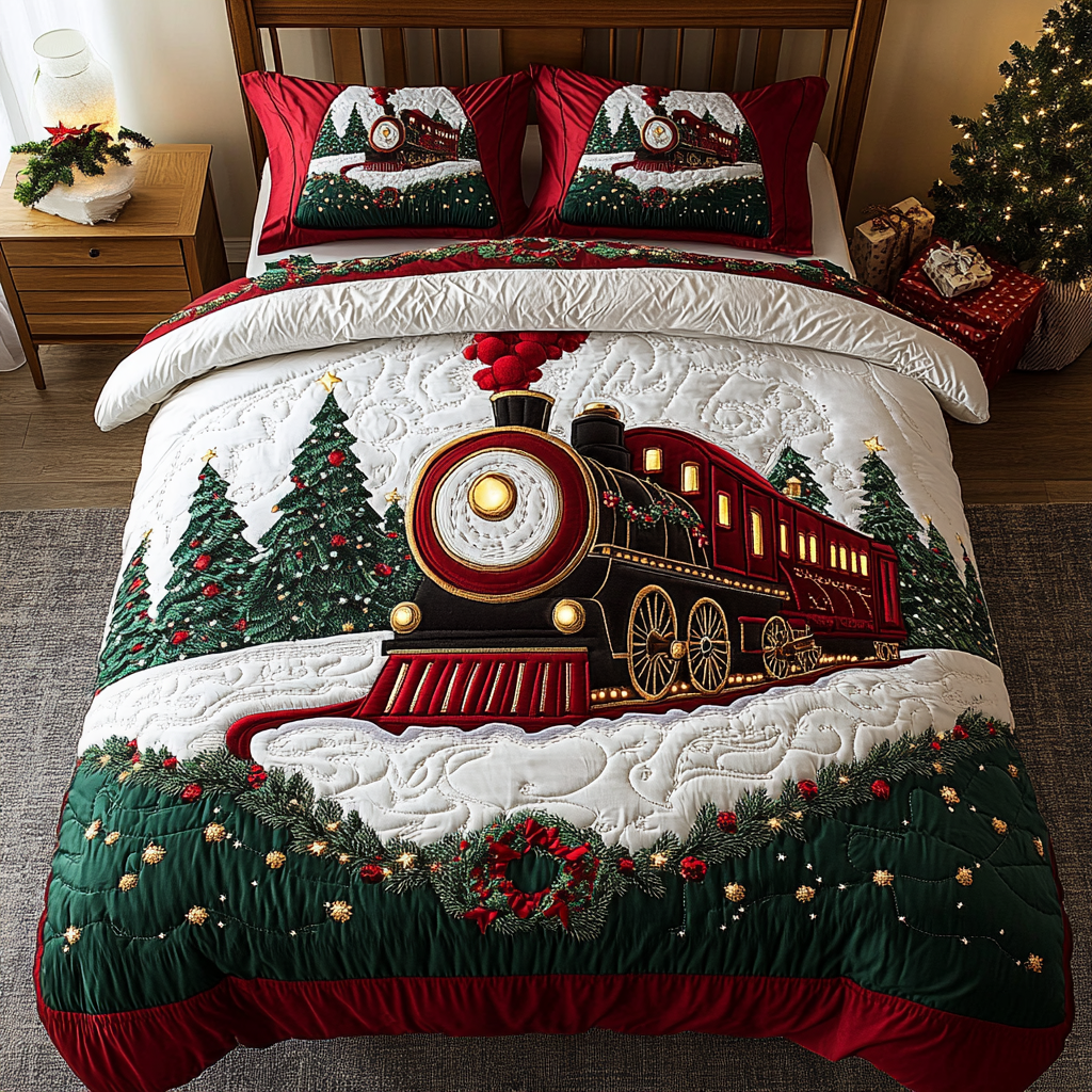 Festive Tracks Delight 3-Piece Quilted Bedding Set - Single (59" x 70")