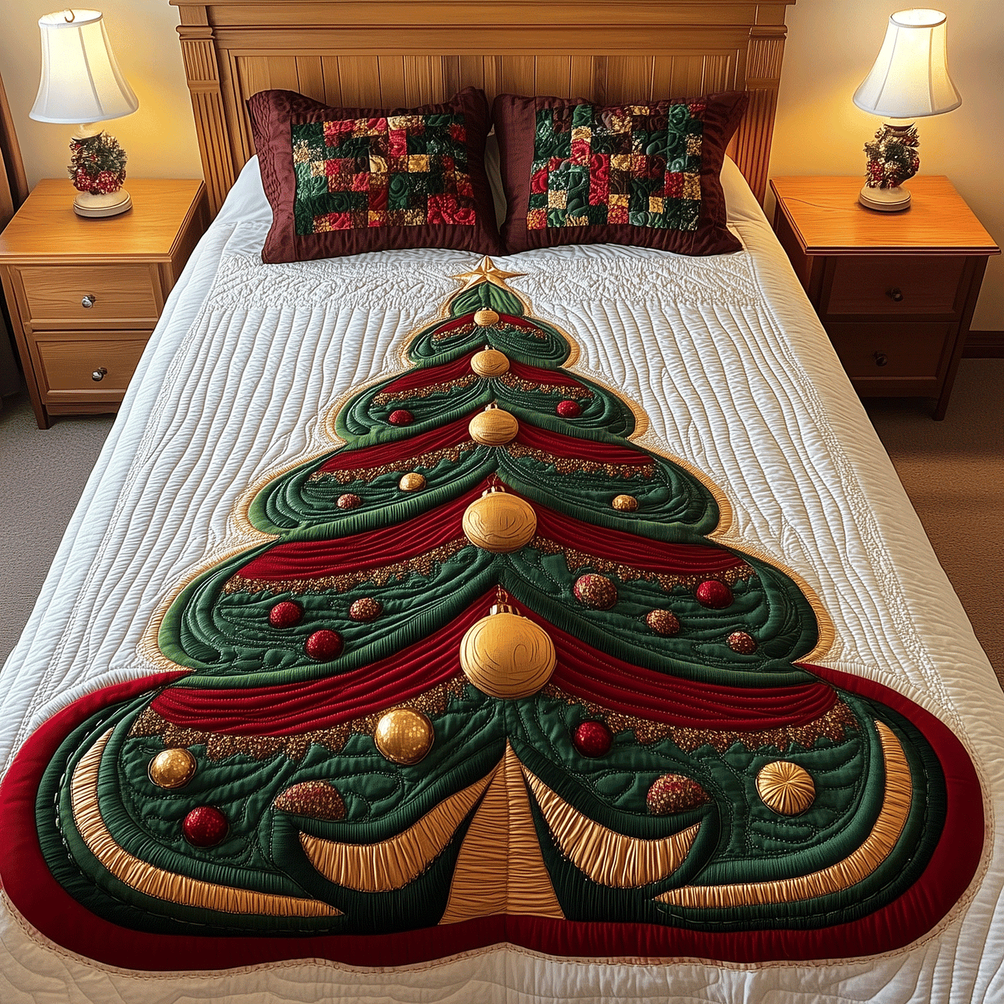 Festive Tree 3-Piece Quilted Bedding Set - Single (59" x 70")