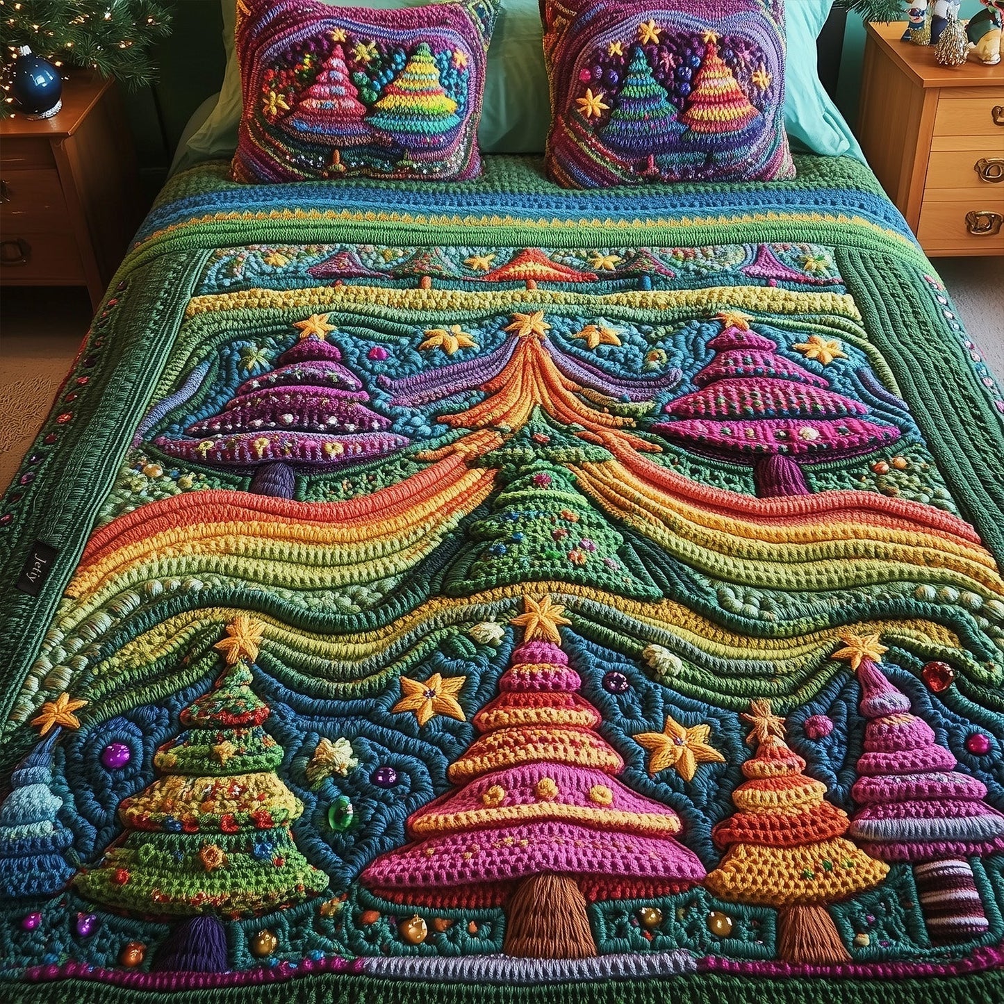 Festive Treescape 3-Piece Quilted Bedding Set - Single (59" x 70")