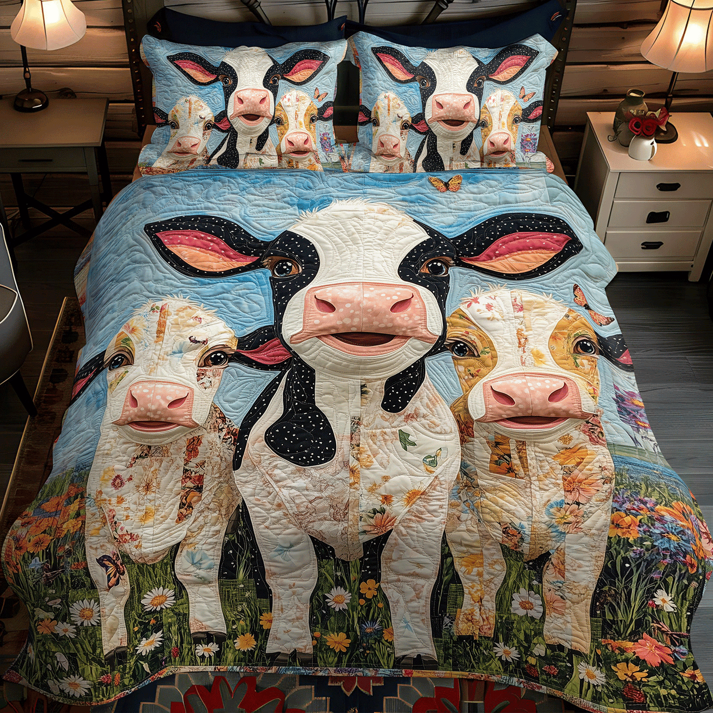 Field of Friends 3-Piece Quilted Bedding Set - Single (59" x 70")
