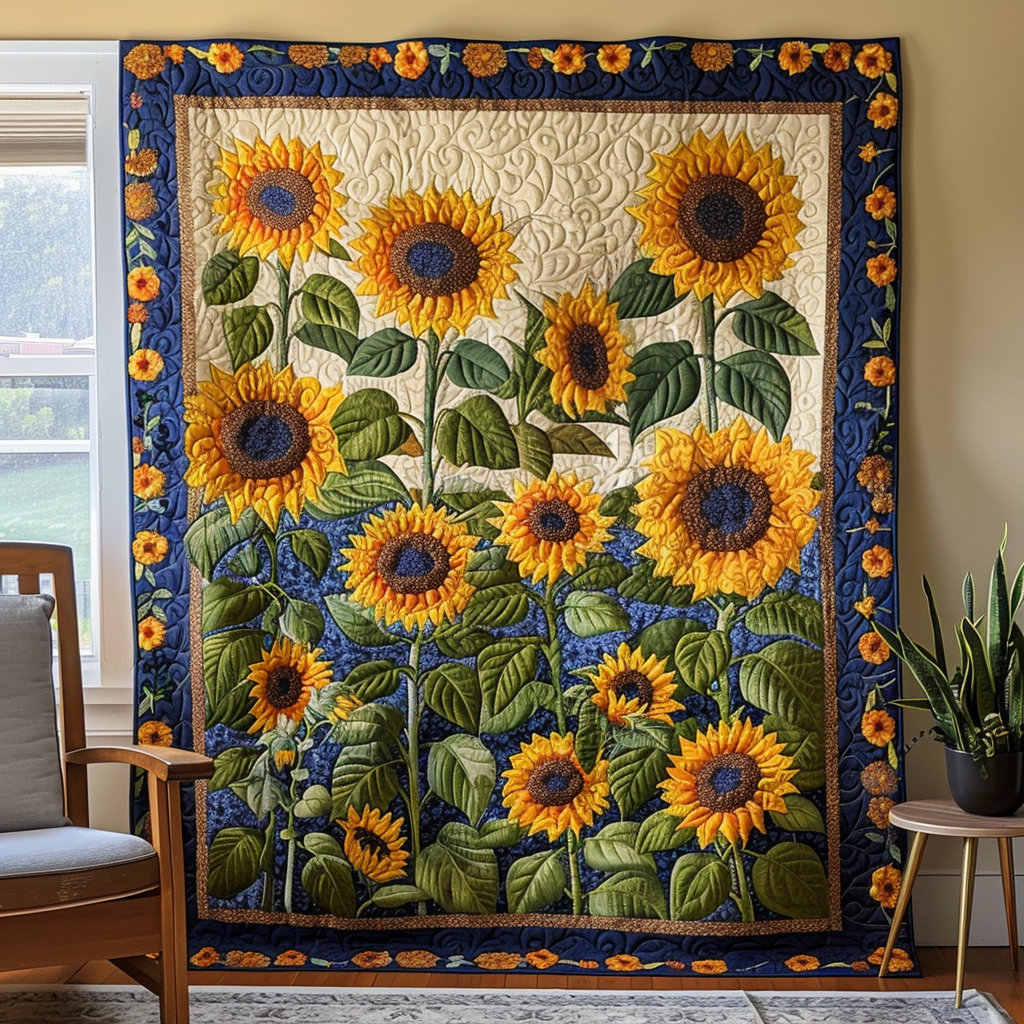 Field of Sunflowers Quilted Blanket - Throw (55" x 60")