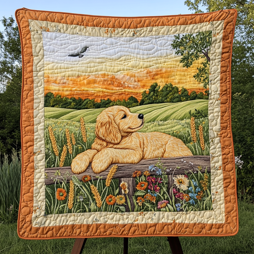Fields of Joy Retriever Quilted Blanket - Throw (55" x 60")