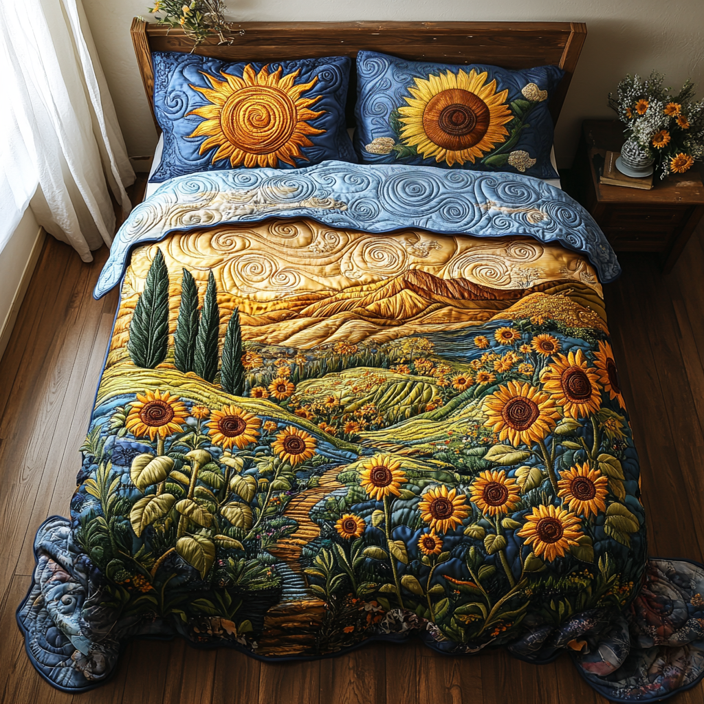 Fields of Gold Quilted Bedding Set - Single (59" x 70")