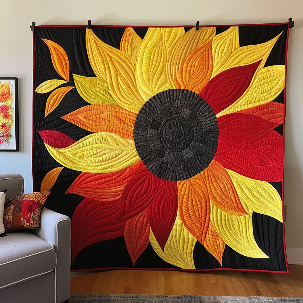 Fiery Sunflower Blaze Quilted Blanket - Throw (55" x 60")
