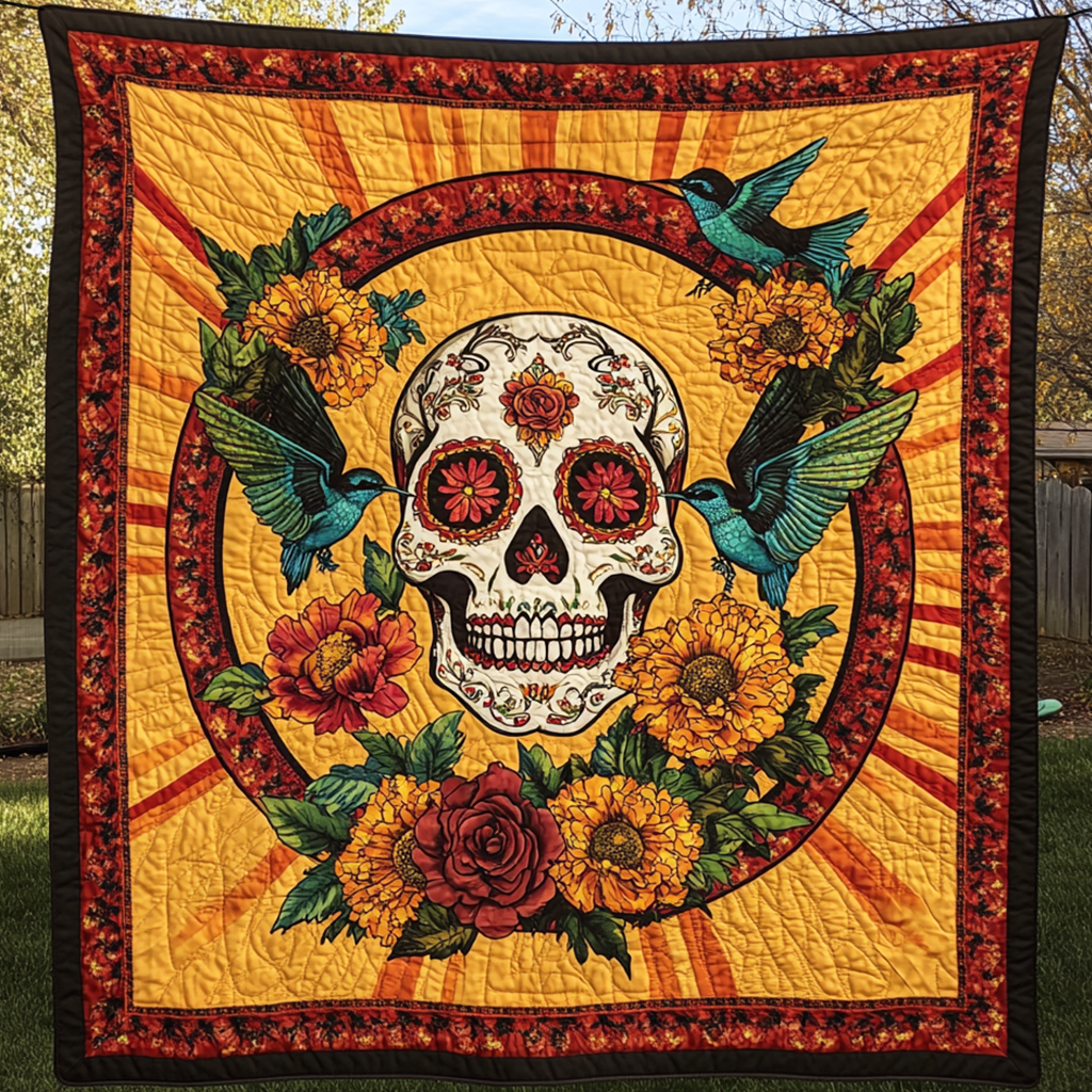 Fiesta Skull Quilted Blanket - Throw (55" x 60")