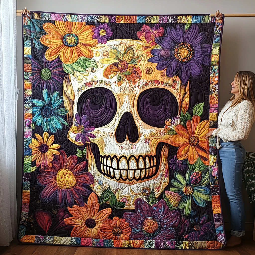Fiesta Skull Vibes Quilted Blanket - Throw (55" x 60")