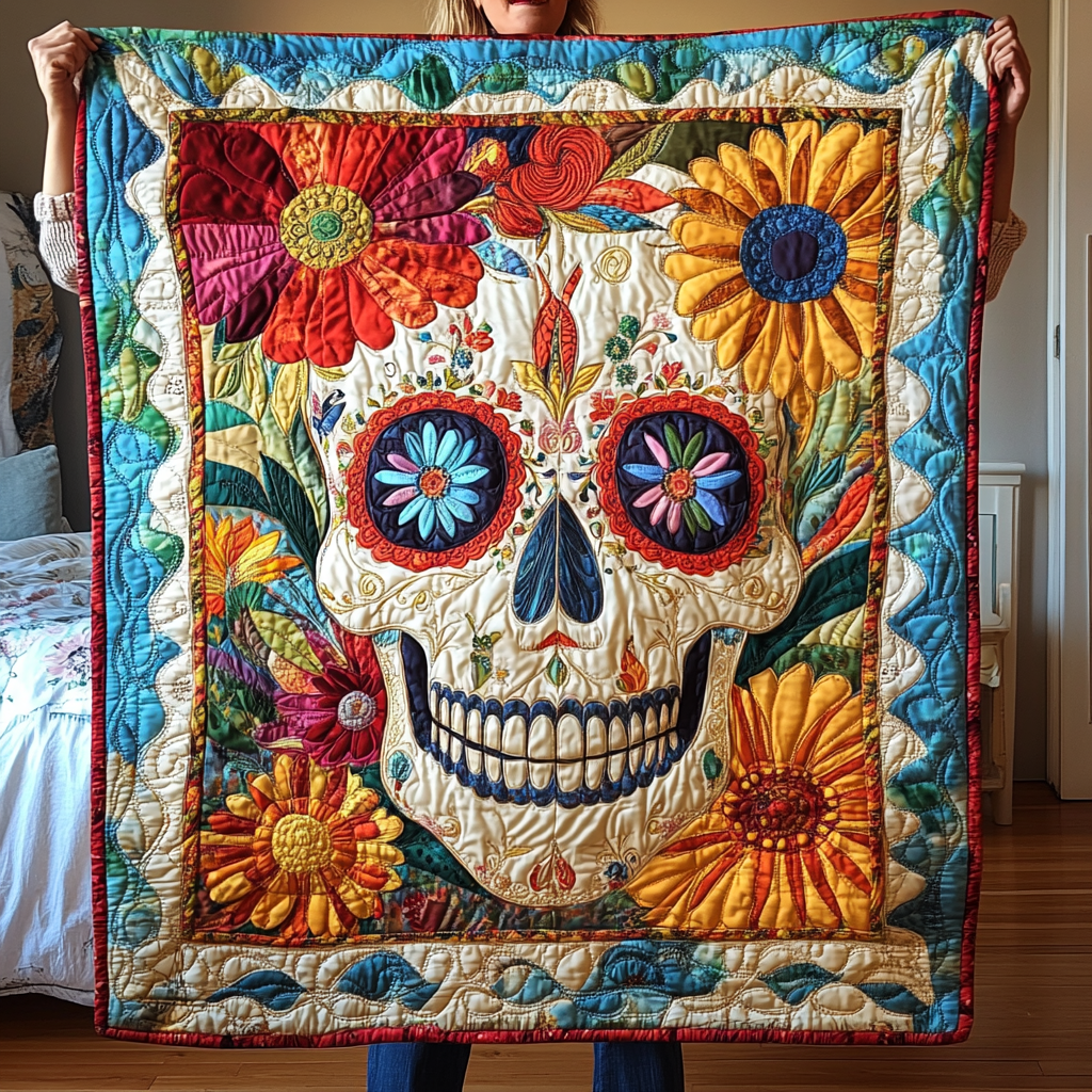 Fiesta Skull Vibes Quilted Blanket - Throw (55" x 60")