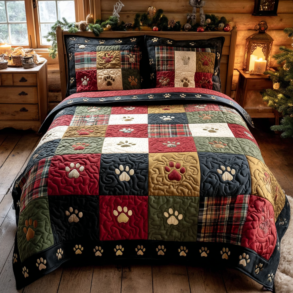 Fireside Paw Tales 3-Piece Quilted Bedding Set - Single (59" x 70")