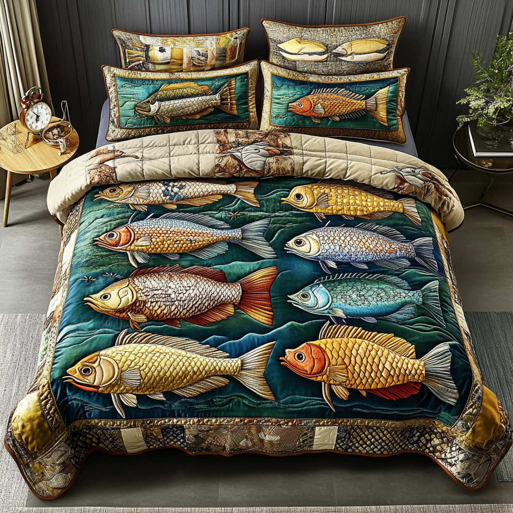 Fish Fantasy 3-Piece Quilted Bedding Set - Single (59" x 70")