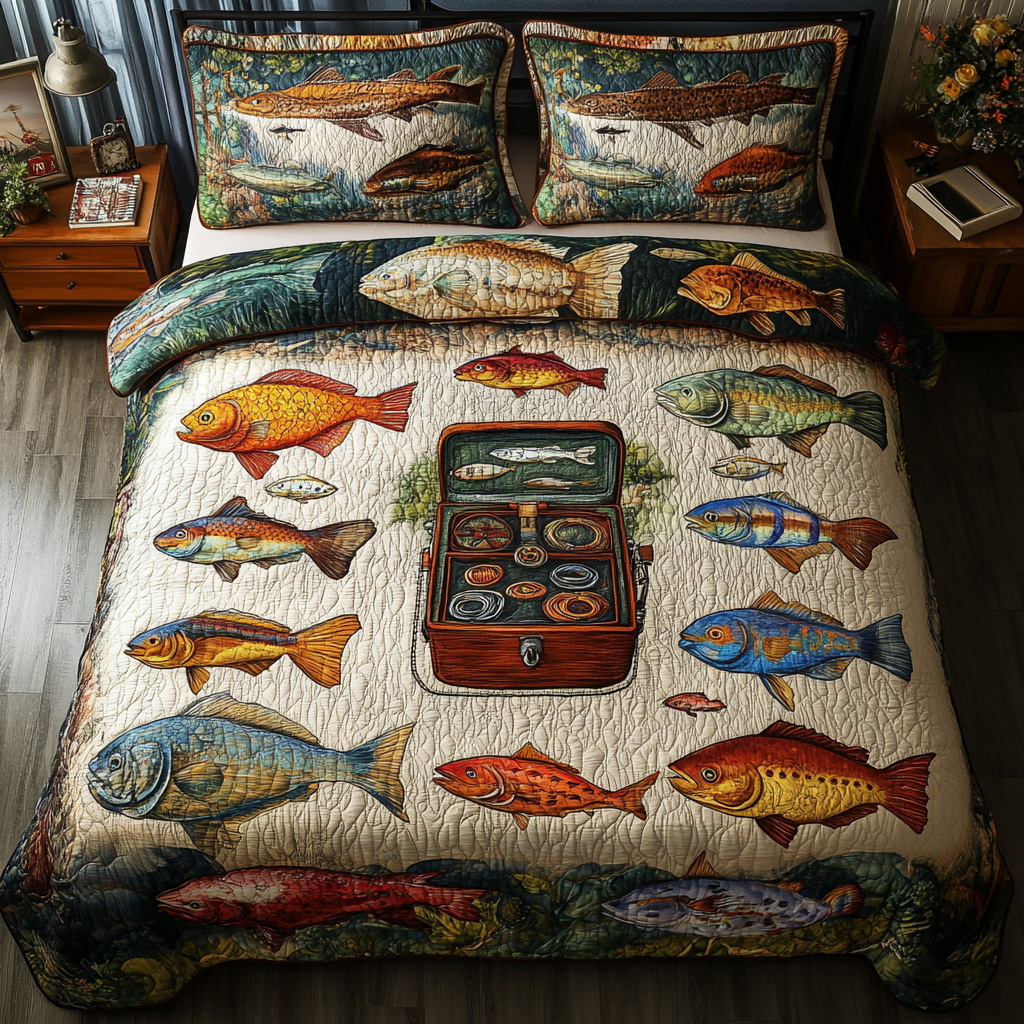 Fish Fiesta 3-Piece Quilted Bedding Set - Single (59" x 70")