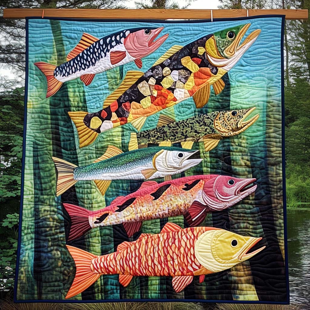 Fish Parade Quilted Blanket - Throw (55" x 60")