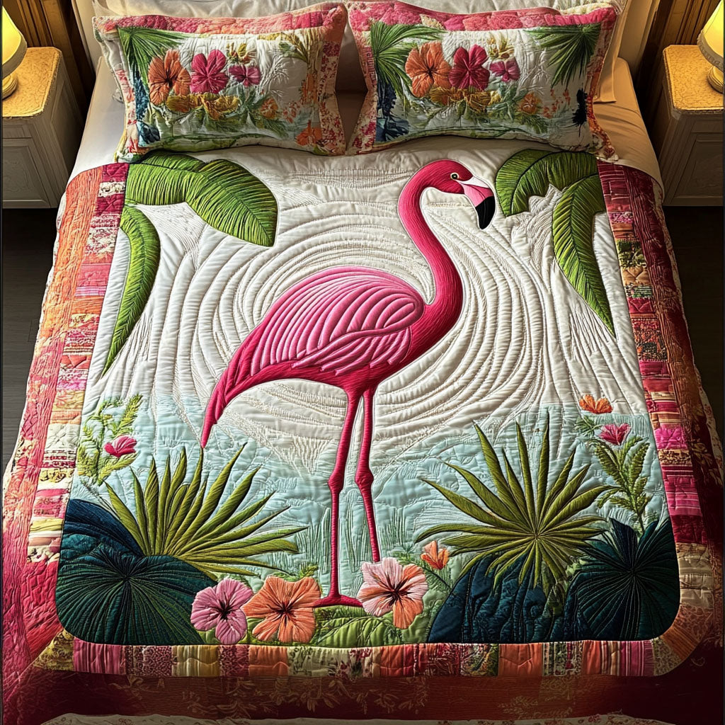 Flamingo Spirit 3-Piece Quilted Bedding Set - Single (59" x 70")