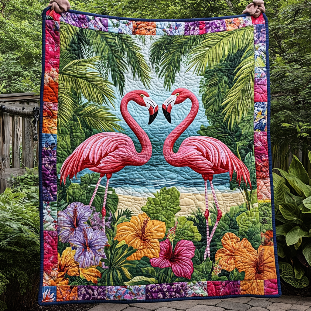 Flamingo Bliss Quilted Blanket - Throw (55" x 60")