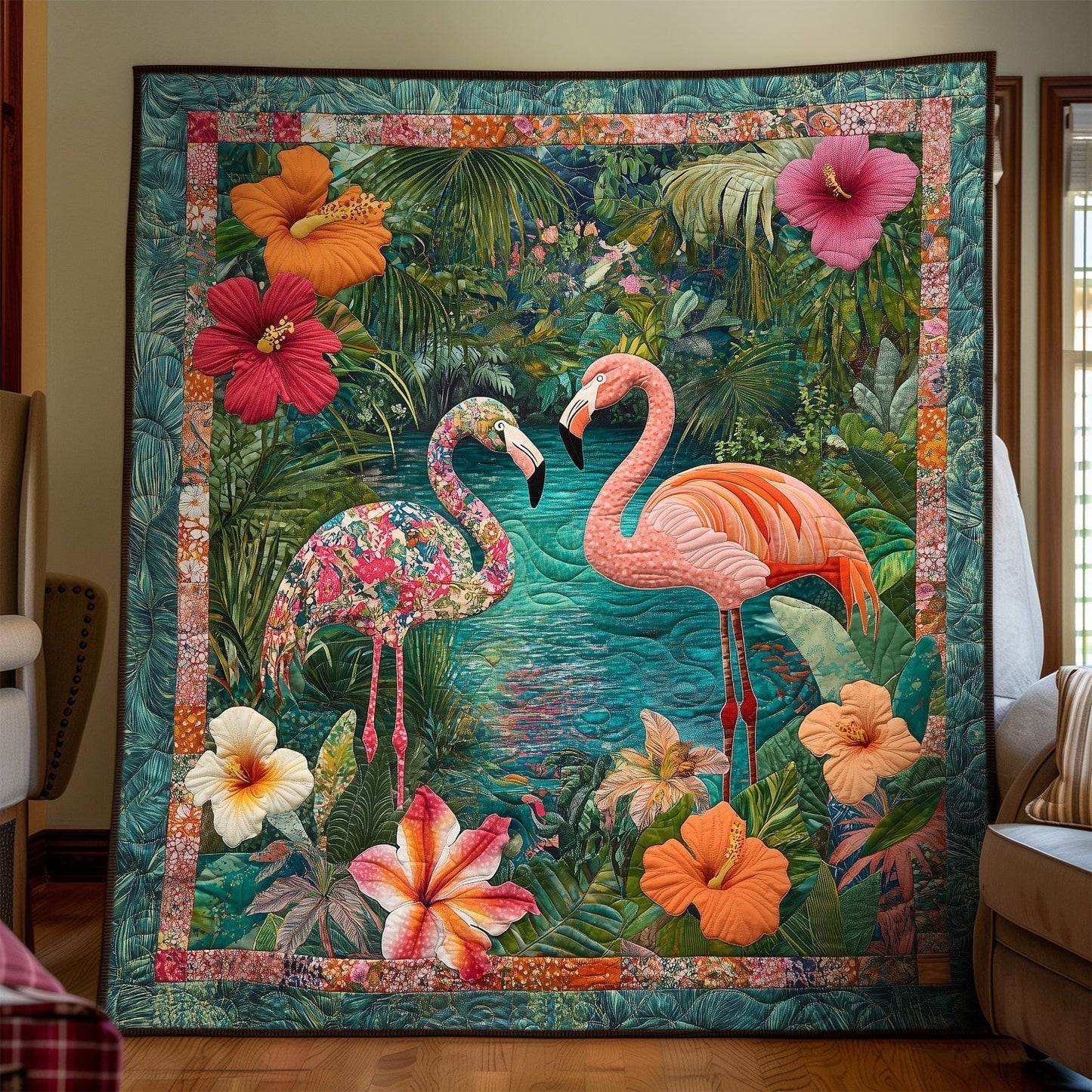 Flamingo Bliss Quilted Blanket - Throw (55" x 60")
