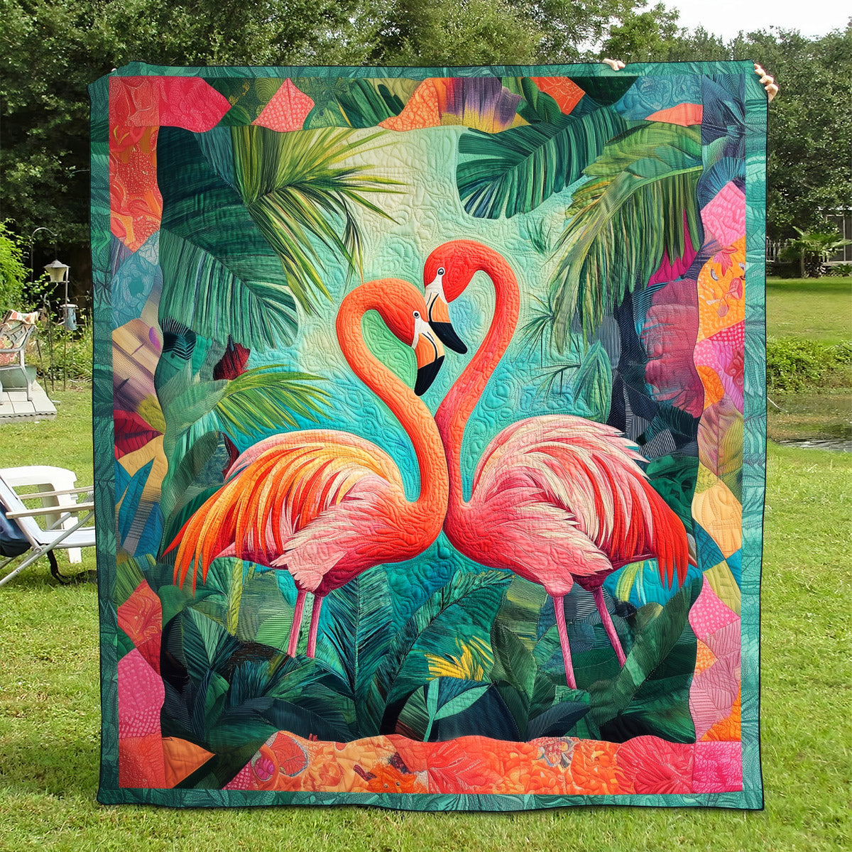 Flamingo Charm Quilted Blanket - Throw (55" x 60")