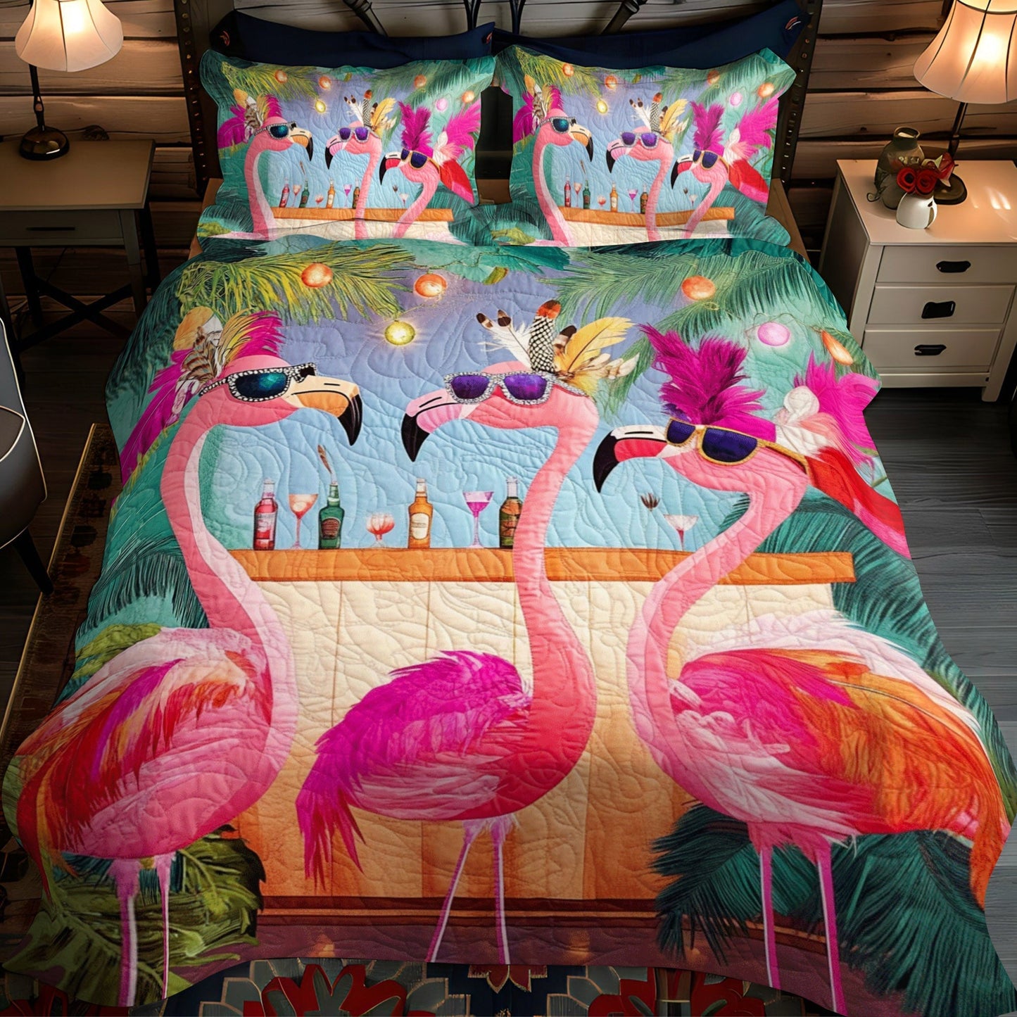 Flamingo Delight 3-Piece Quilted Bedding Set - Single (59" x 70")