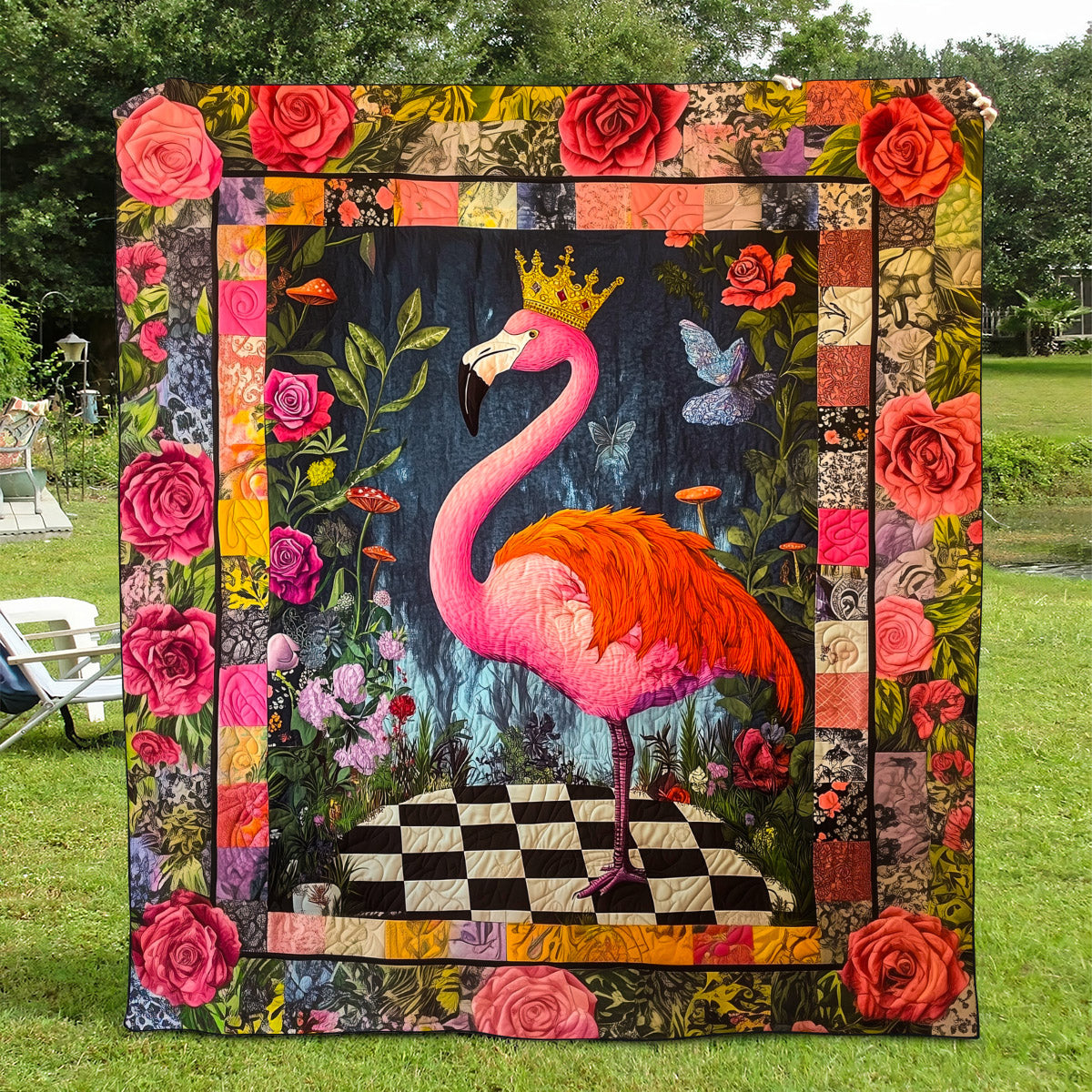 Flamingo Delight Quilted Blanket - Throw (55" x 60")