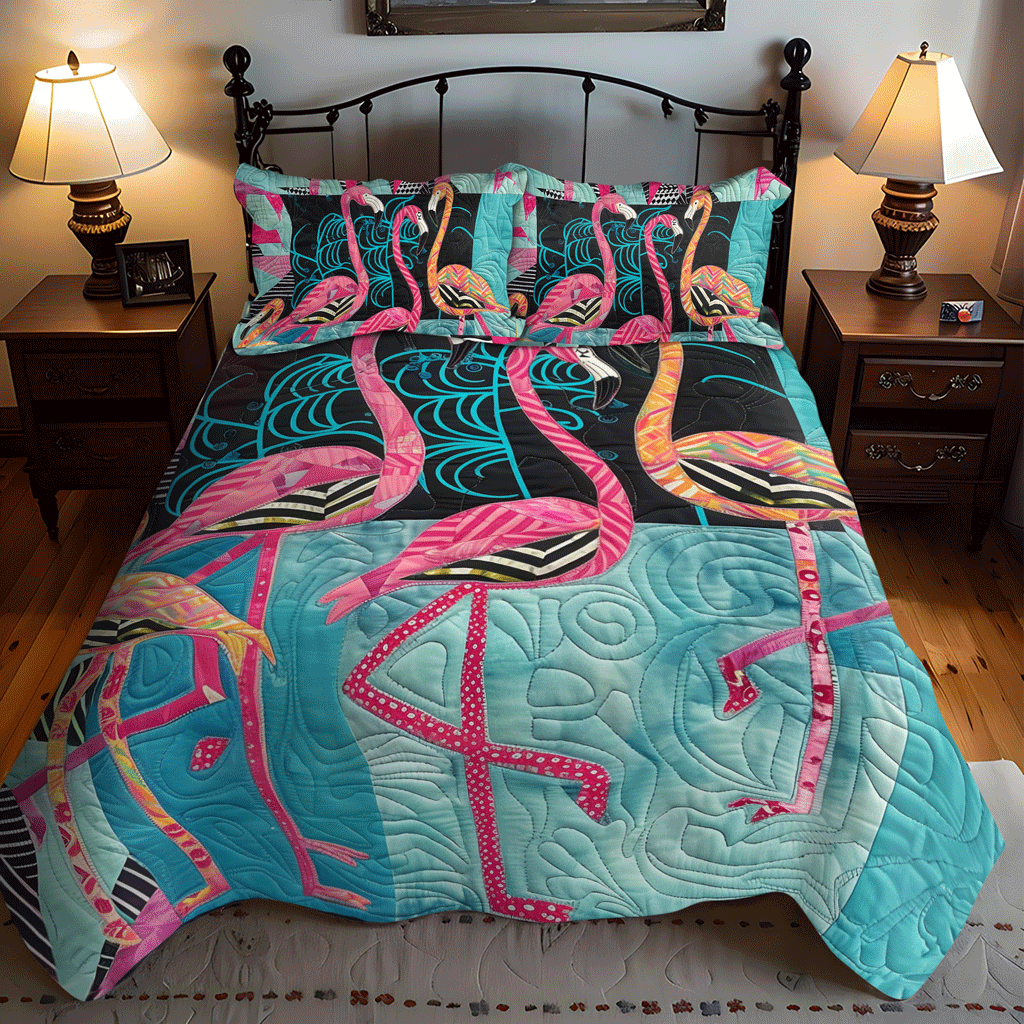 Flamingo Fantasy 3-Piece Quilted Bedding Set - Single (59" x 70")