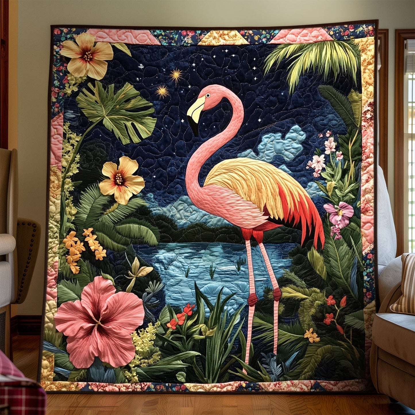 Flamingo Fantasy Quilted Blanket - Throw (55" x 60")