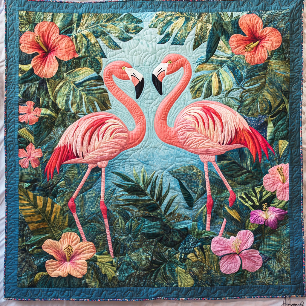 Flamingo Fiesta Quilted Blanket - Throw (55" x 60")