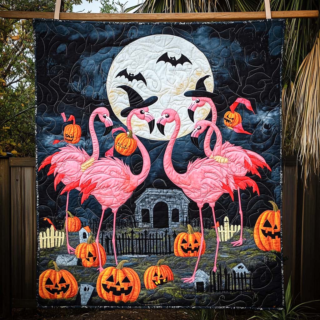 Flamingo Flock Quilted Blanket - Throw (55" x 60")