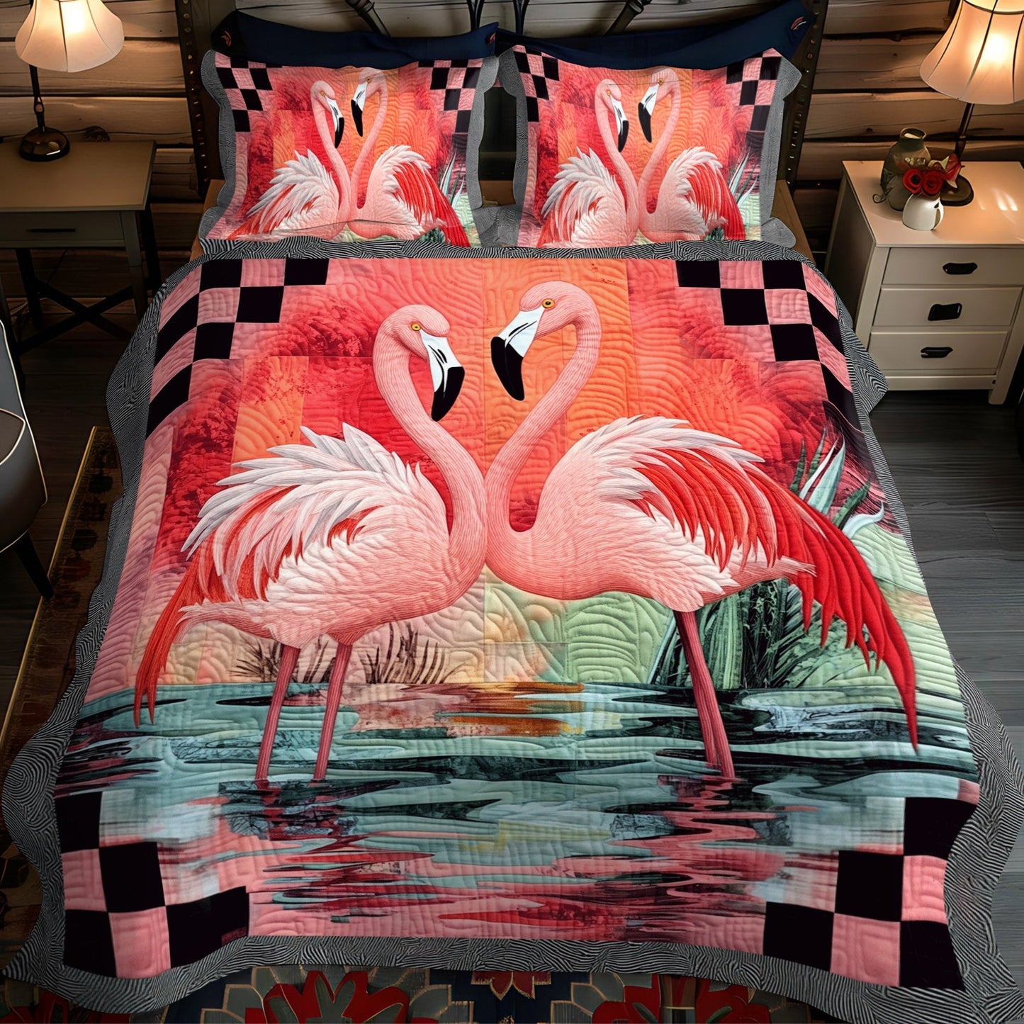 Flamingo Glam 3-Piece Quilted Bedding Set - Single (59" x 70")