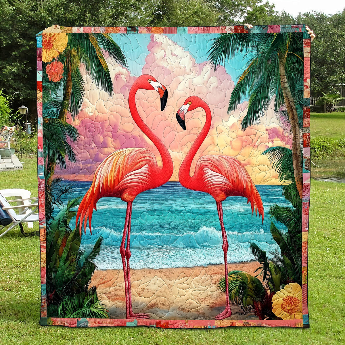 Flamingo Glam Quilted Blanket - Throw (55" x 60")